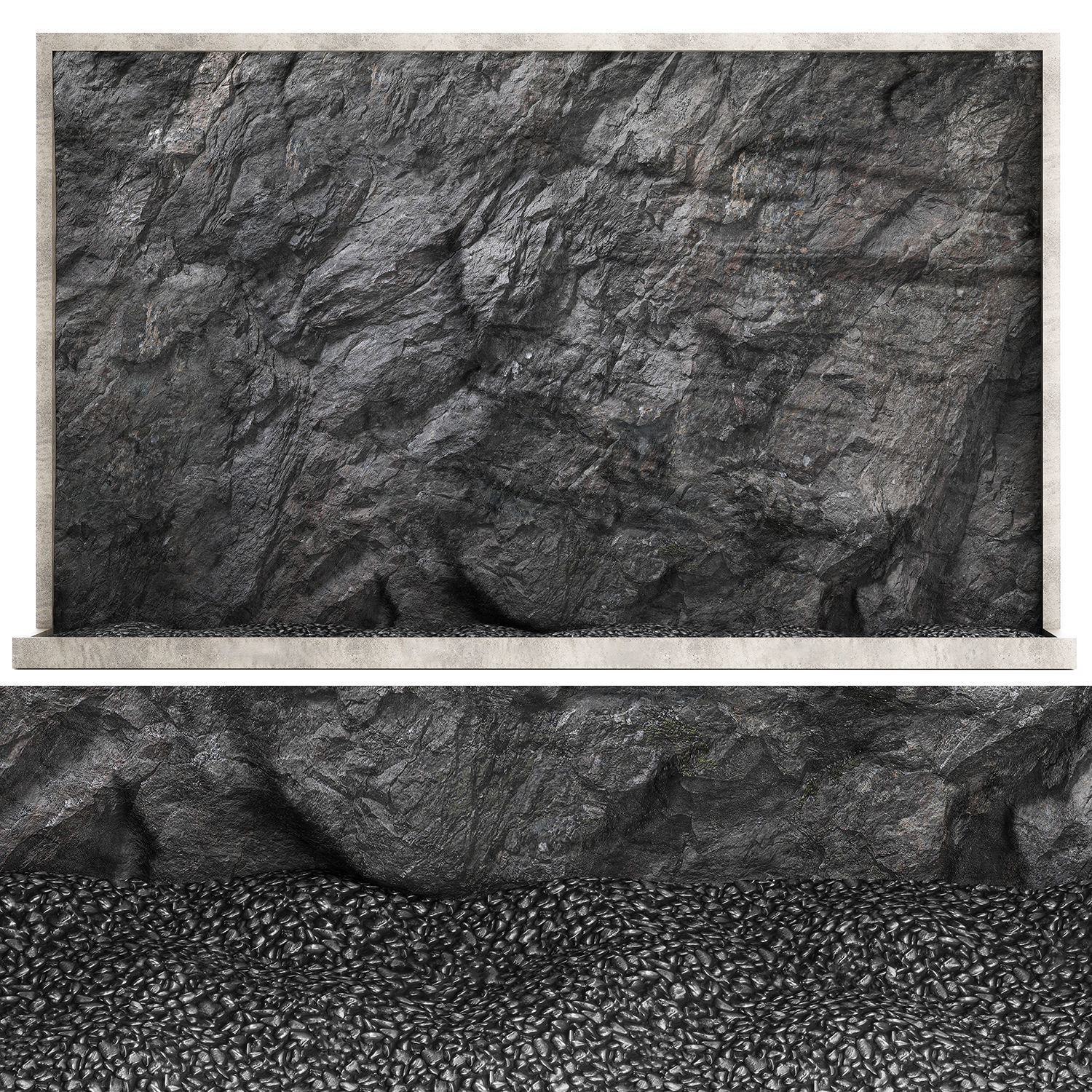 Wall composition black stone rock 3D model_1