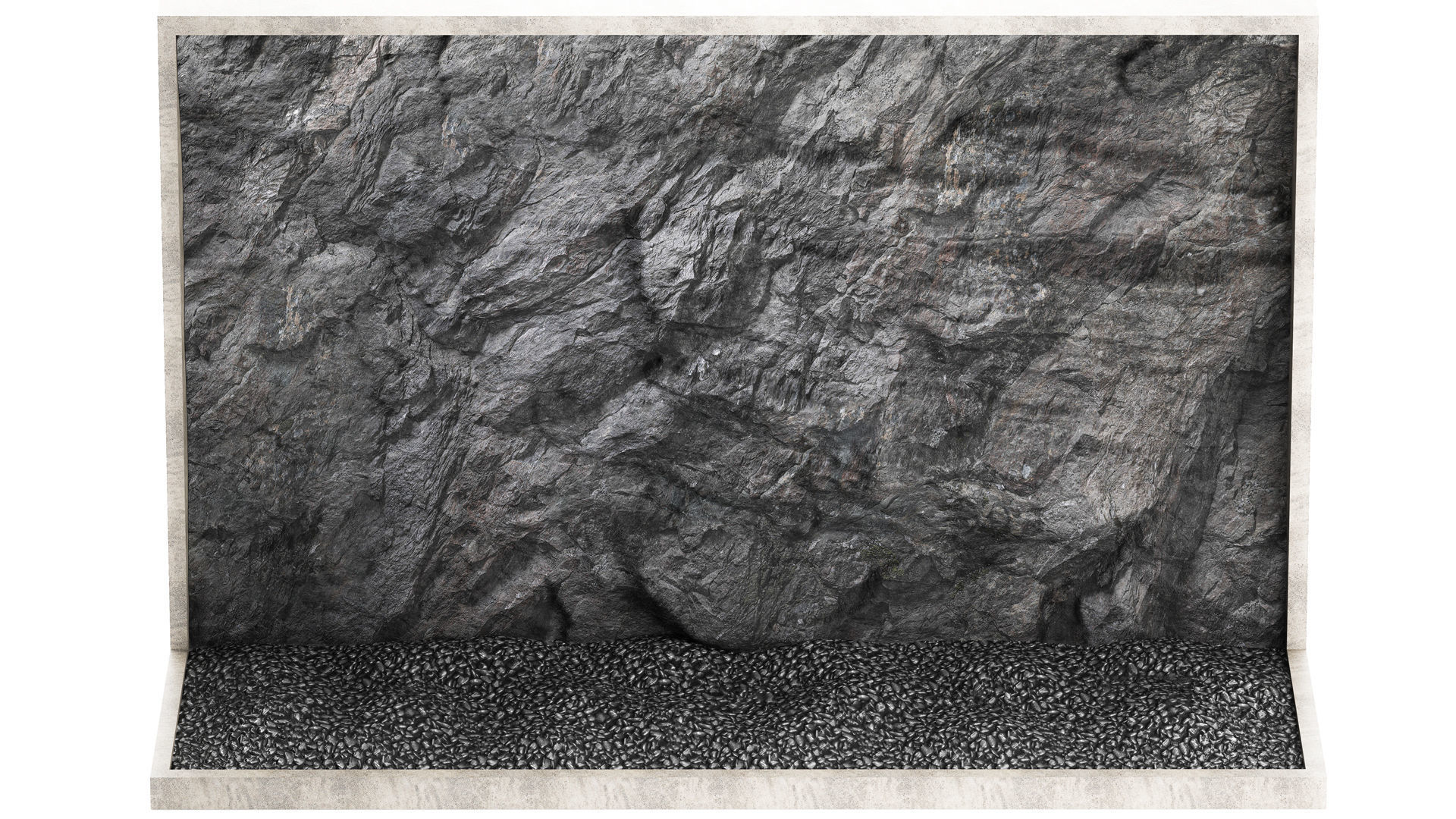Wall composition black stone rock 3D model_2
