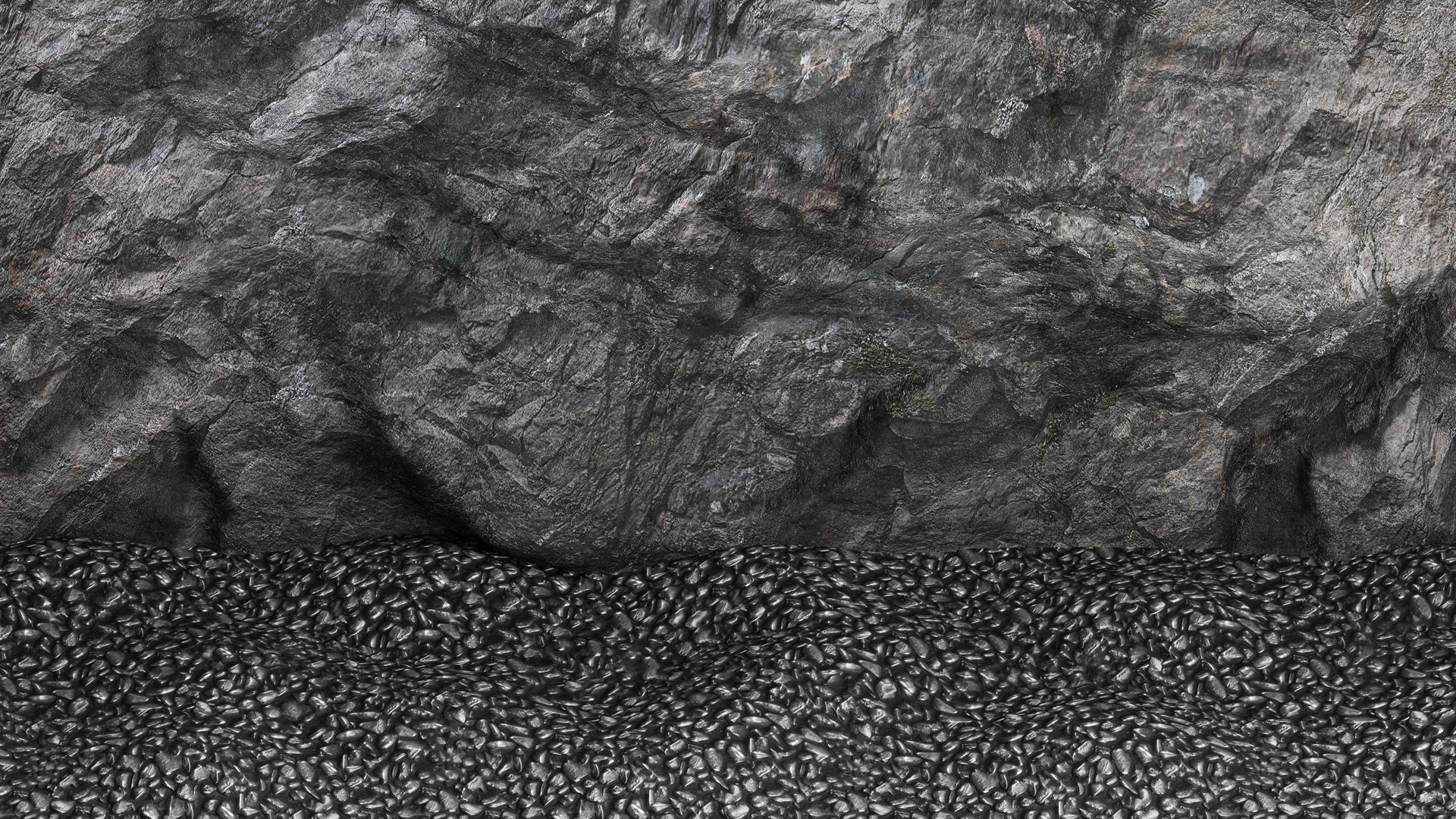 Wall composition black stone rock 3D model_4