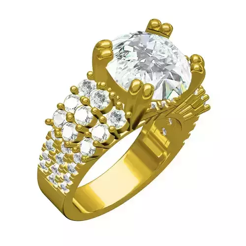 Double Prong Triple Row Shank Solitaire Ring