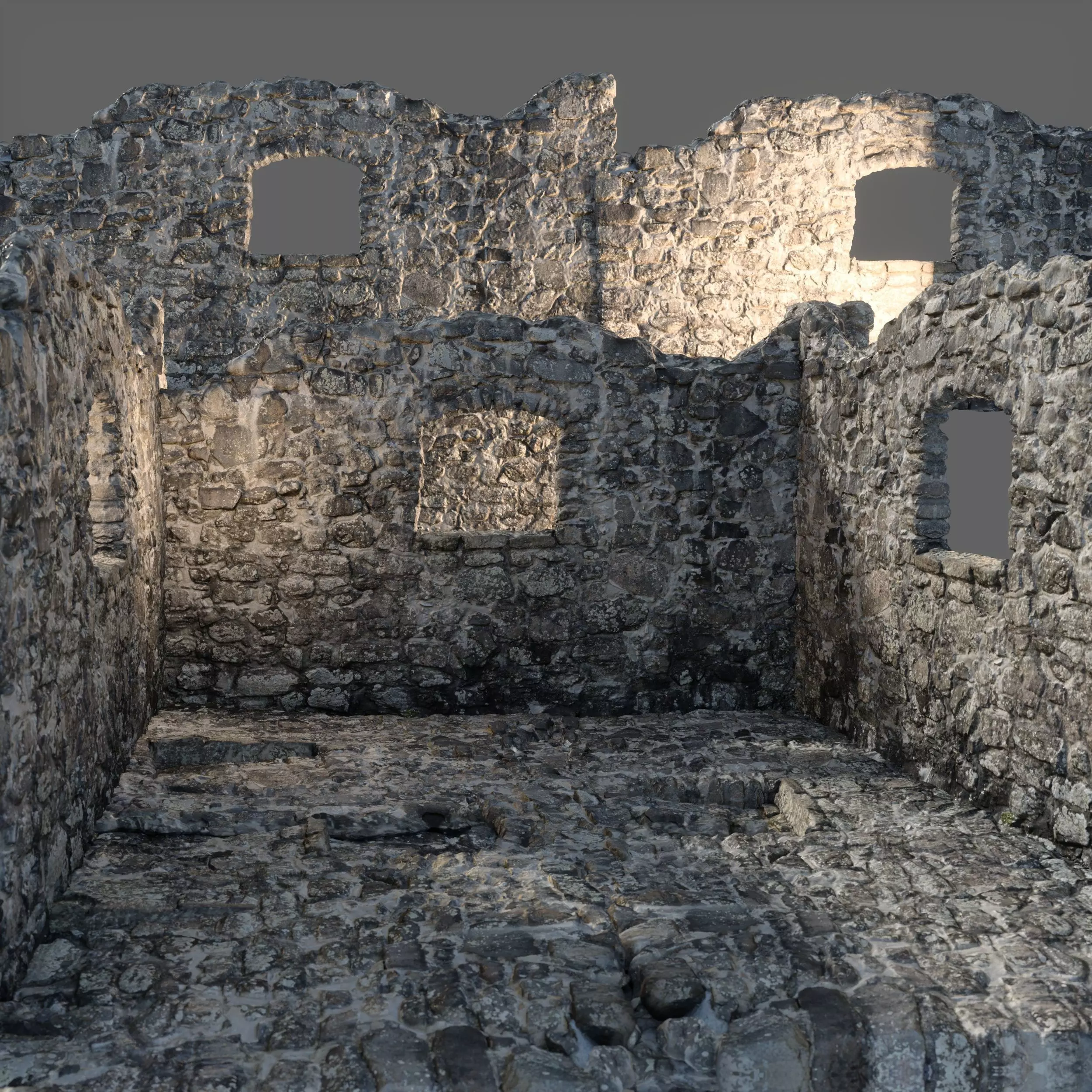 Old castle wall part B Low-poly 3D model