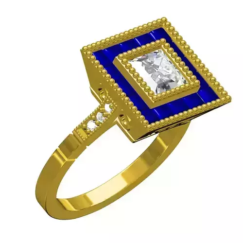 Unique Square Halo vintage Engagement Ring