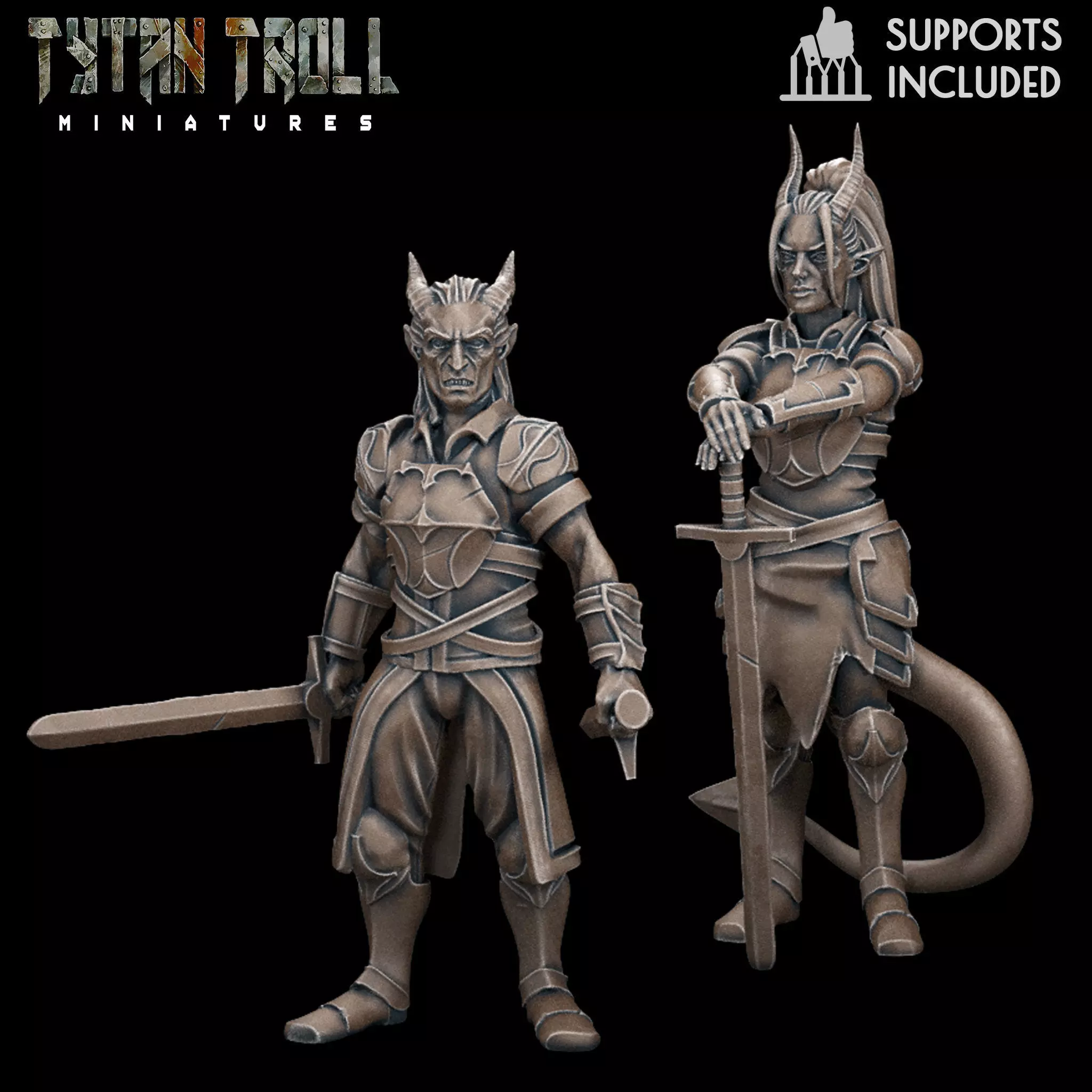 DND Heroes - Tiefling Fighters - Pre-Supported 3D print model_0