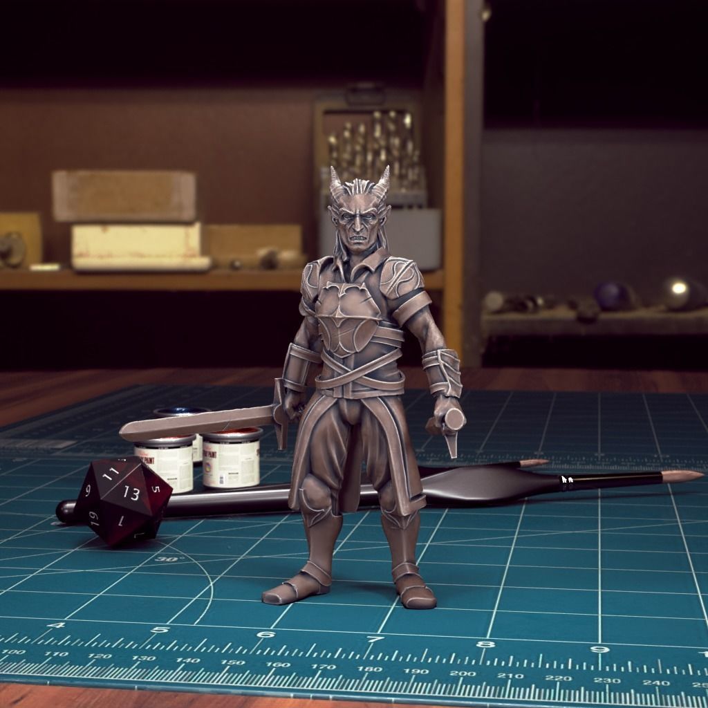 DND Heroes - Male Tiefling Fighter - Pre-Supported 3D print model_1