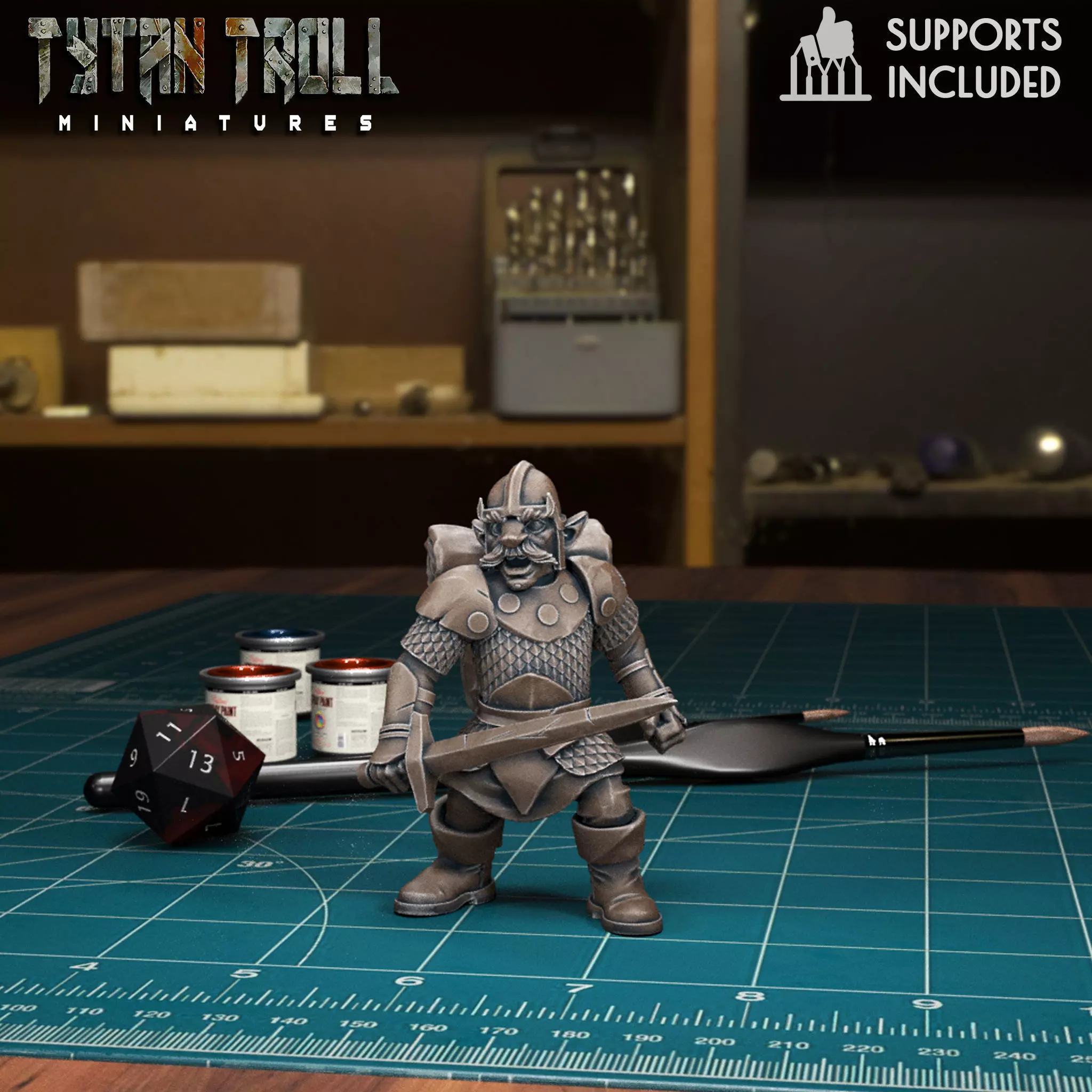 DND Heroes - Male Gnome Fighter - Pre-Supported 3D print model_0