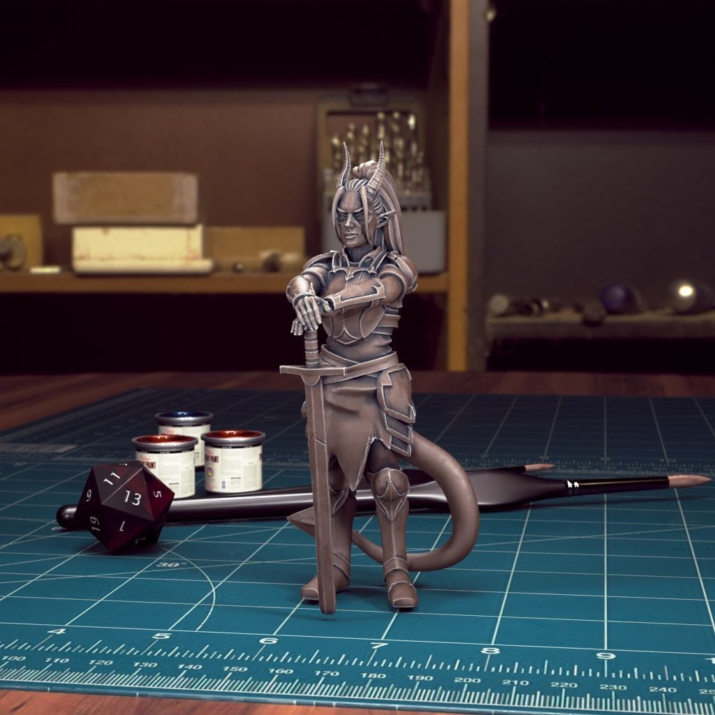DND Heroes - Female Tiefling Fighter - Pre-Supported 3D print model_1