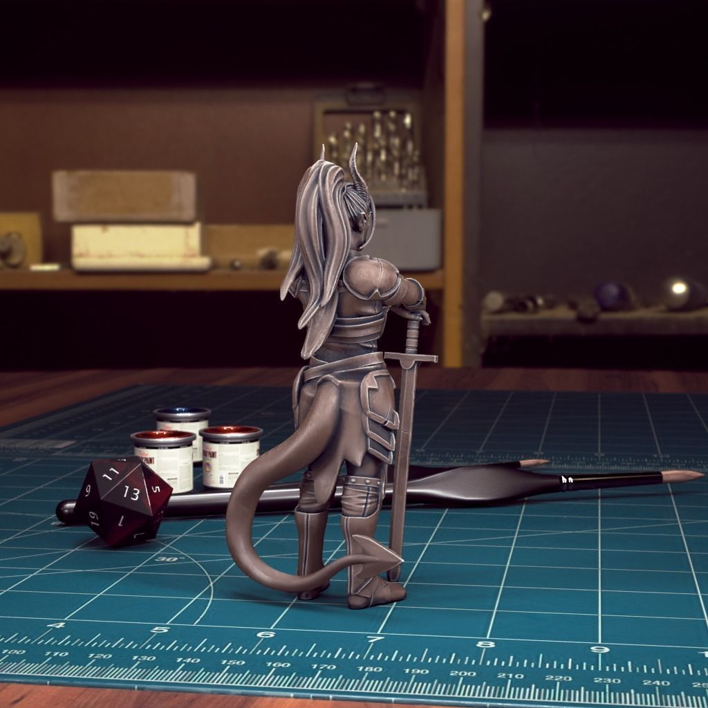 DND Heroes - Female Tiefling Fighter - Pre-Supported 3D print model_3