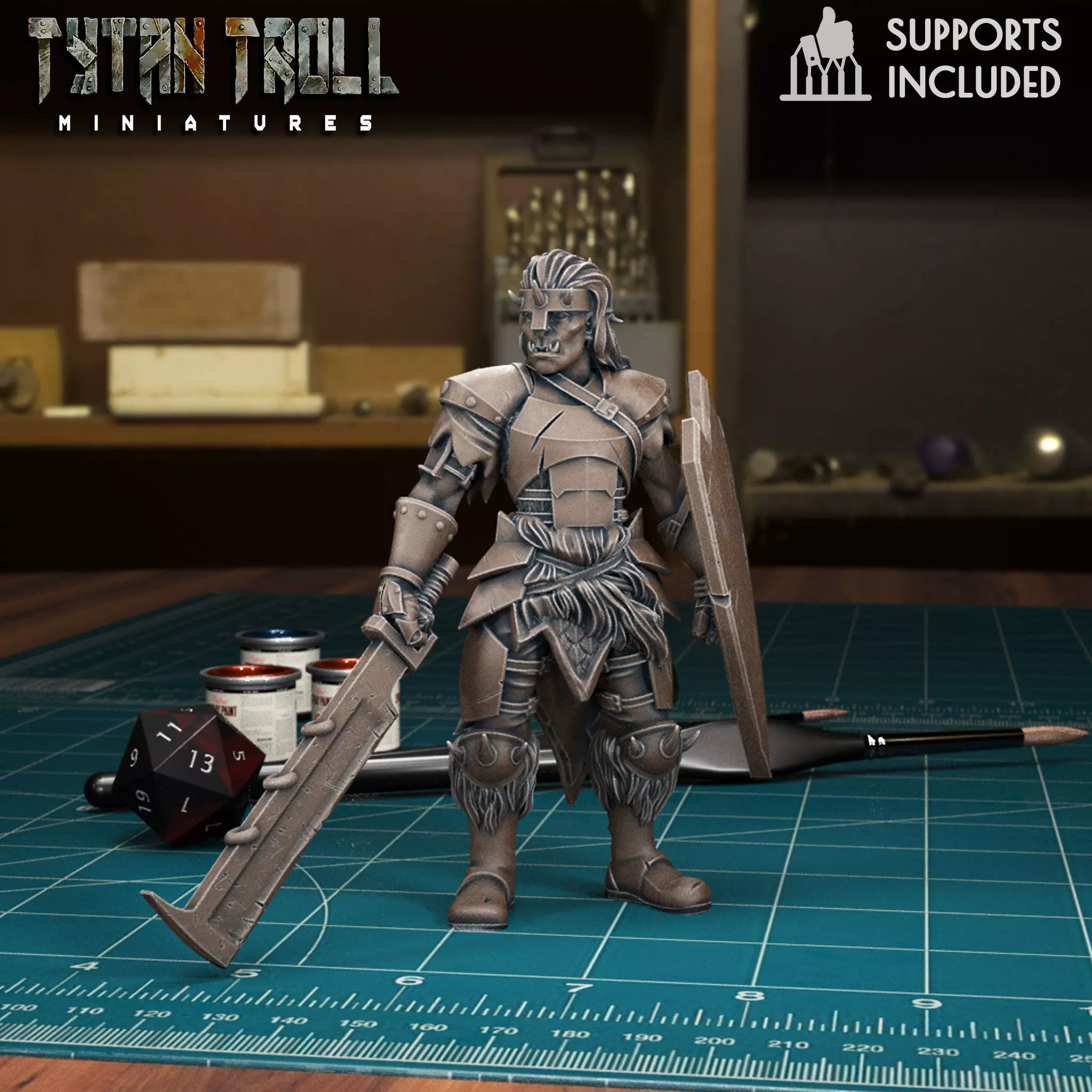 DND Heroes - Female Orc Fighter - Pre-Supported 3D print model_0