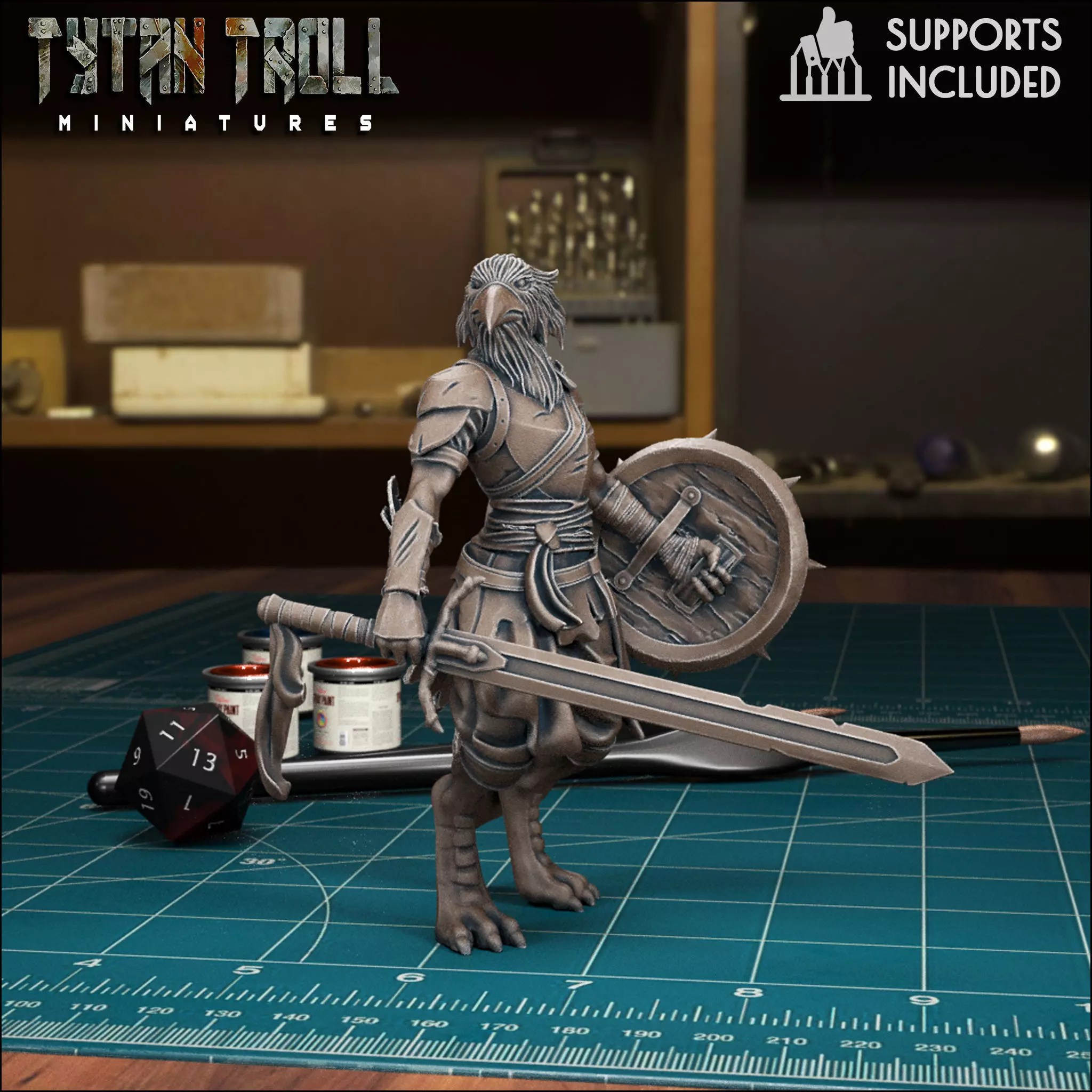 DND Heroes - Female Kenku Fighter - Pre-Supported 3D print model_0