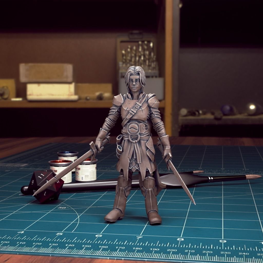  DND Heroes - Female Human Fighter - Pre-Supported 3D print model_1