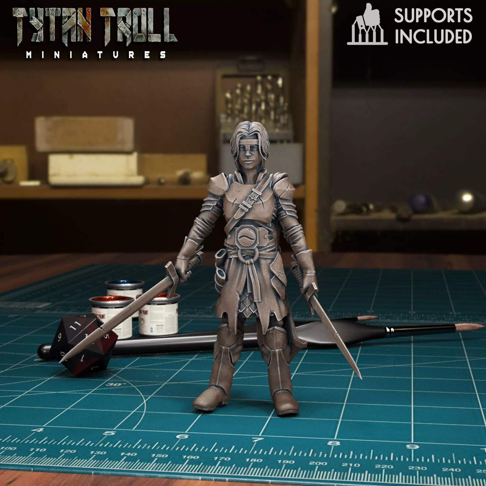  DND Heroes - Female Human Fighter - Pre-Supported 3D print model_0