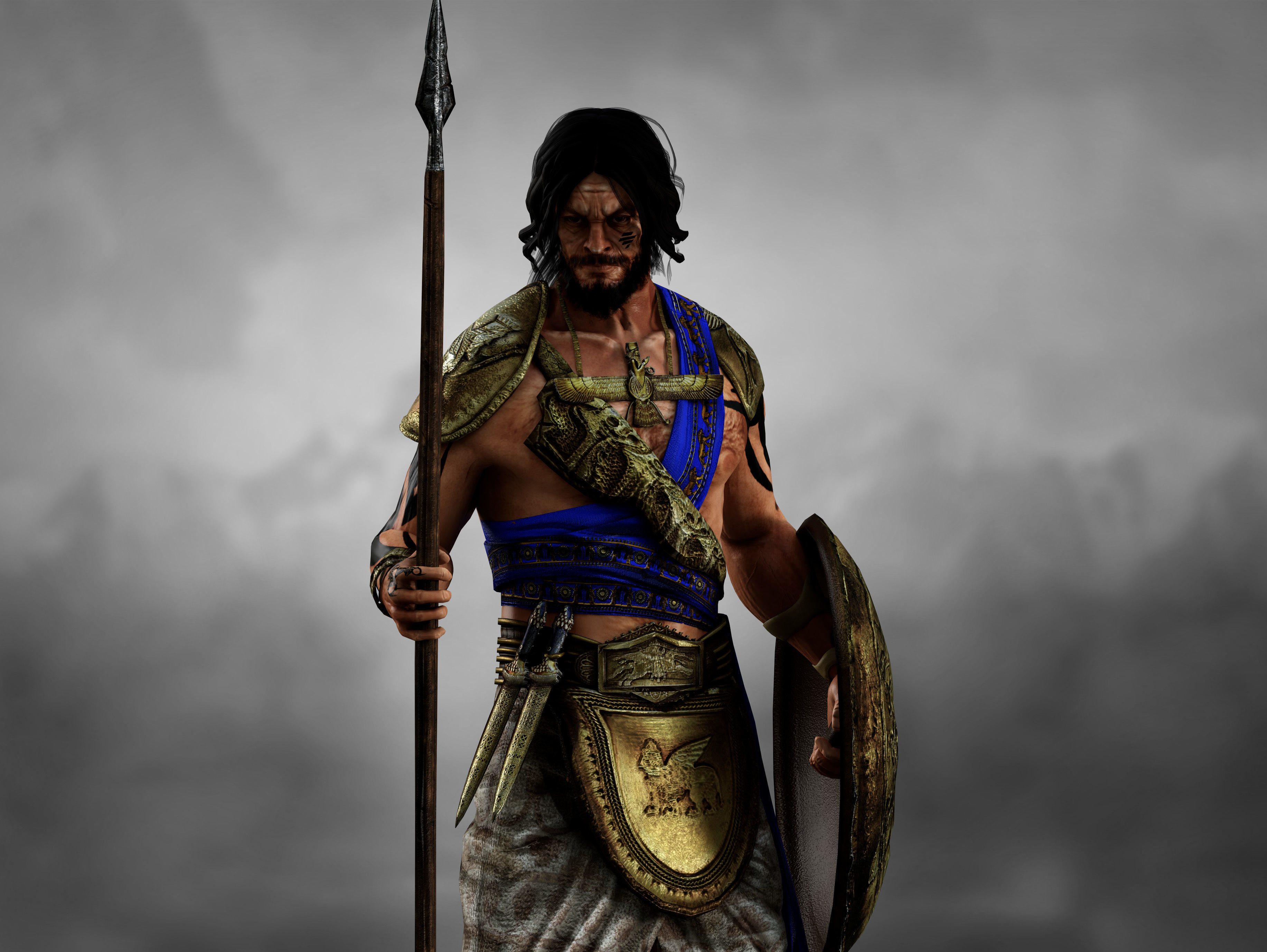 Antique Warrior Low-poly 3D model_8