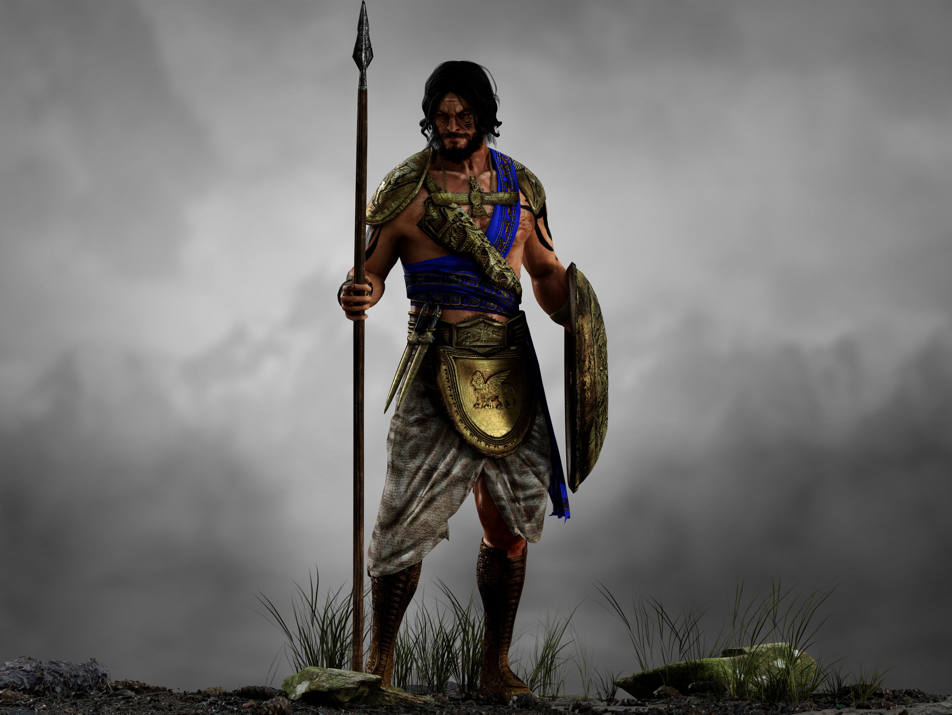 Antique Warrior Low-poly 3D model_7