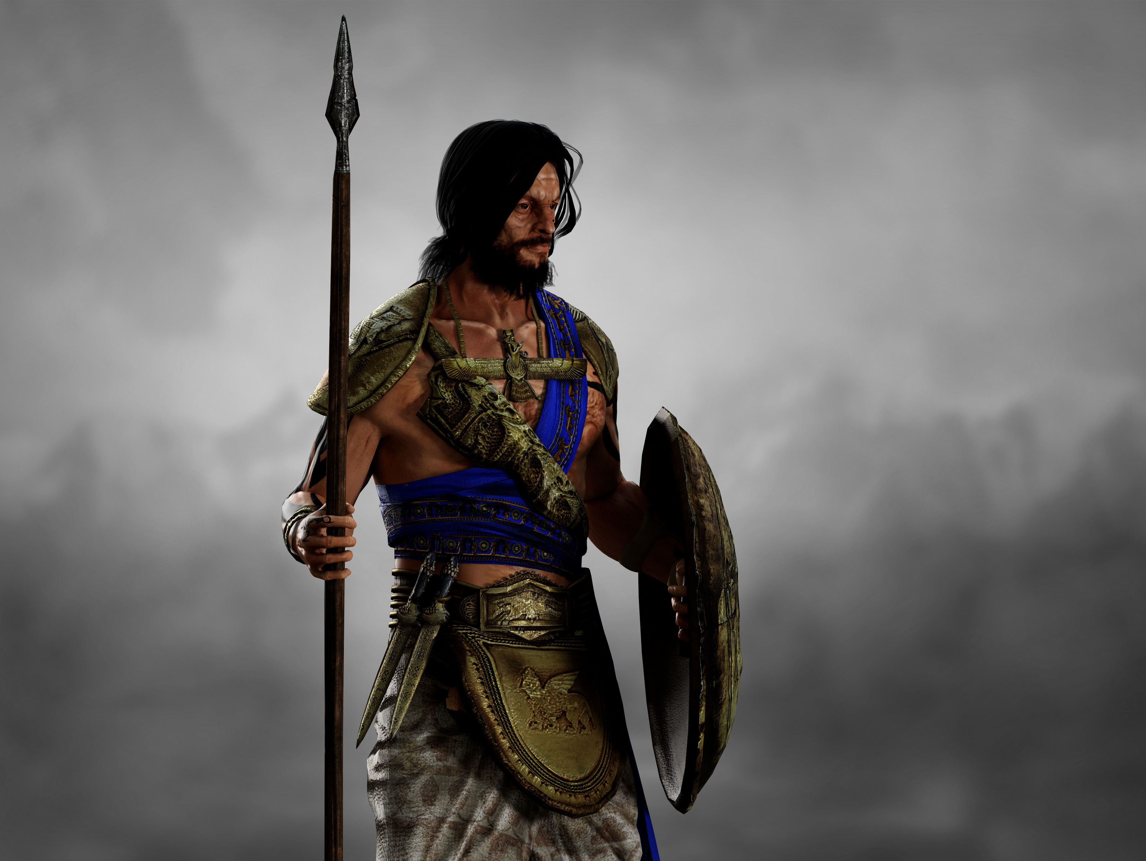 Antique Warrior Low-poly 3D model_5
