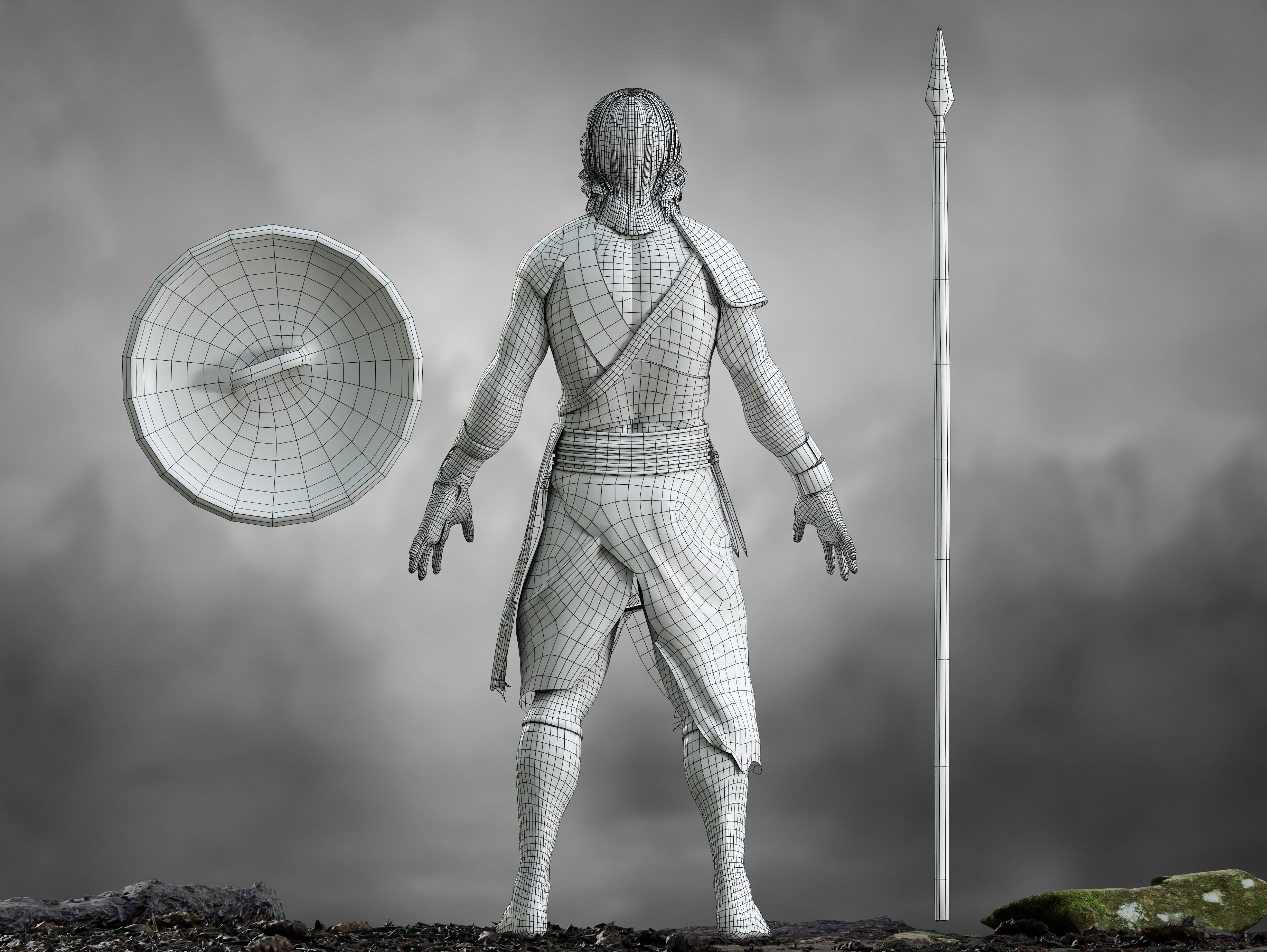 Antique Warrior Low-poly 3D model_11