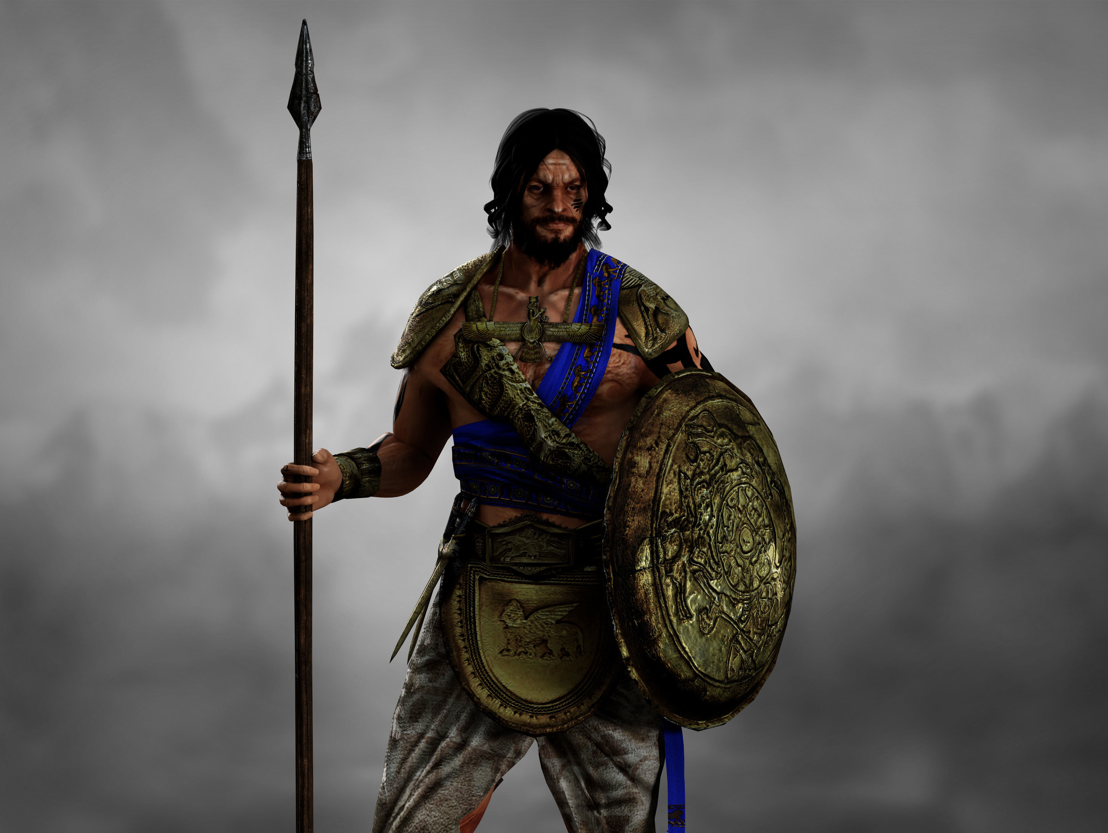 Antique Warrior Low-poly 3D model_2
