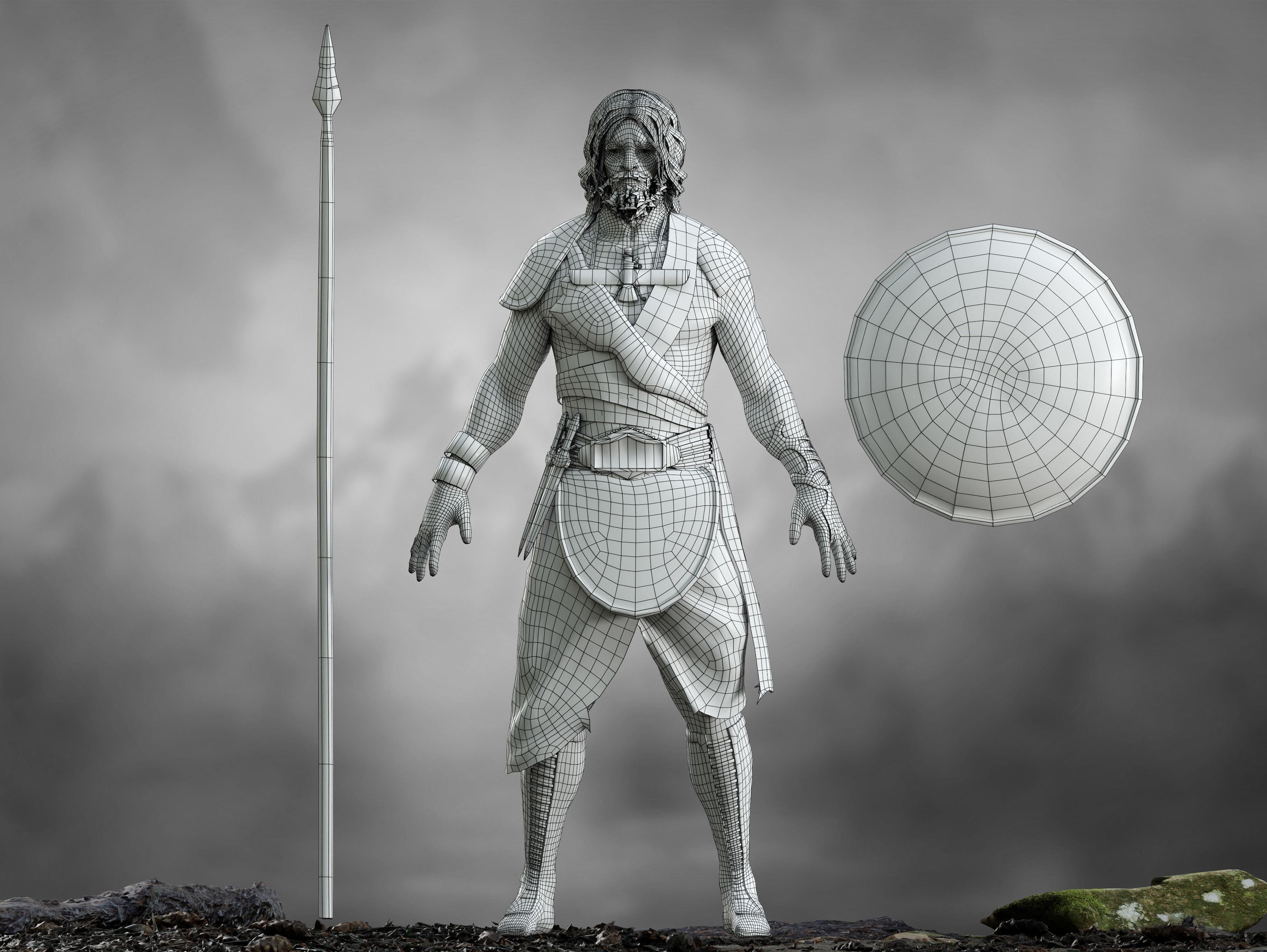 Antique Warrior Low-poly 3D model_10