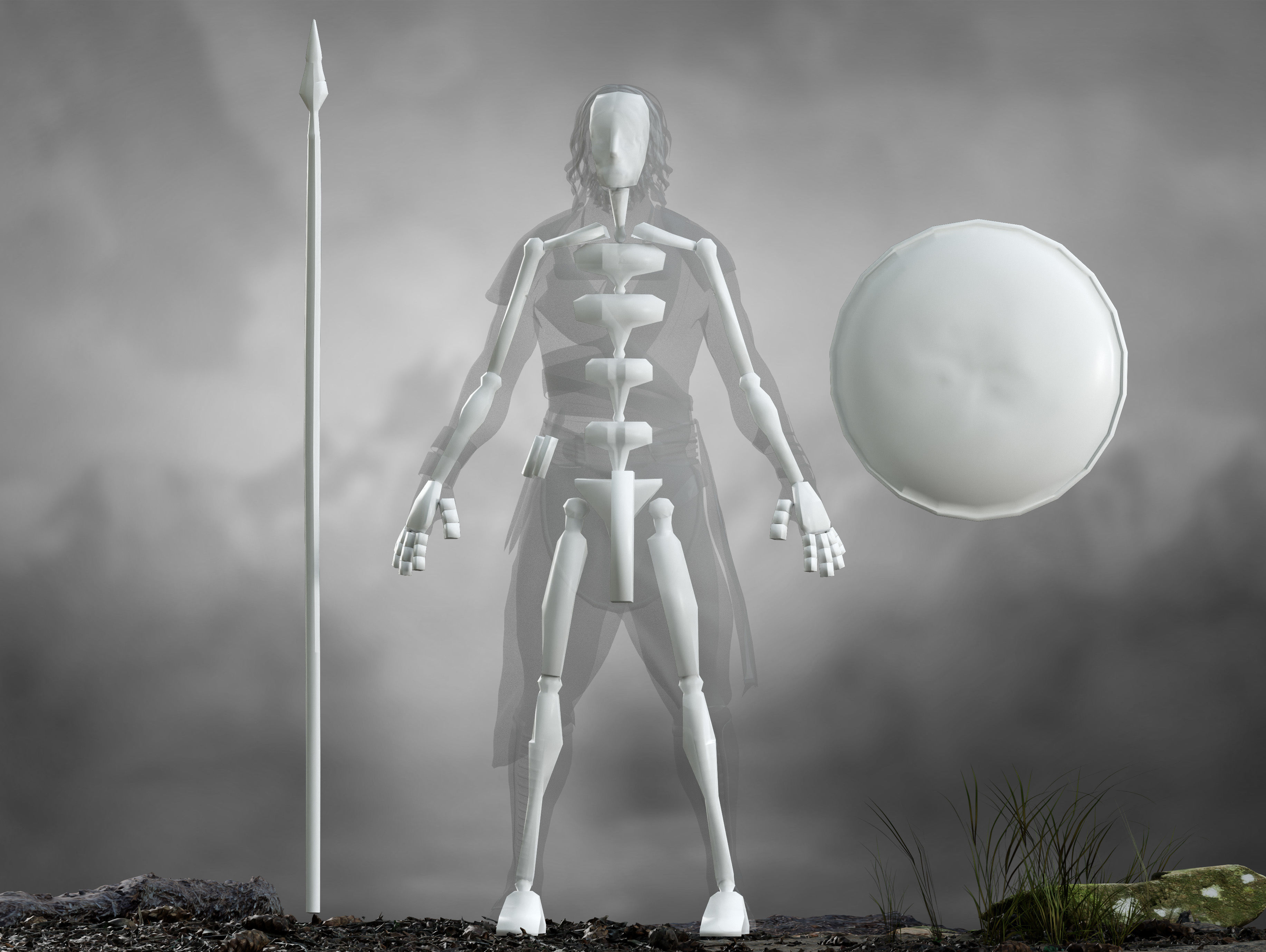 Antique Warrior Low-poly 3D model_12