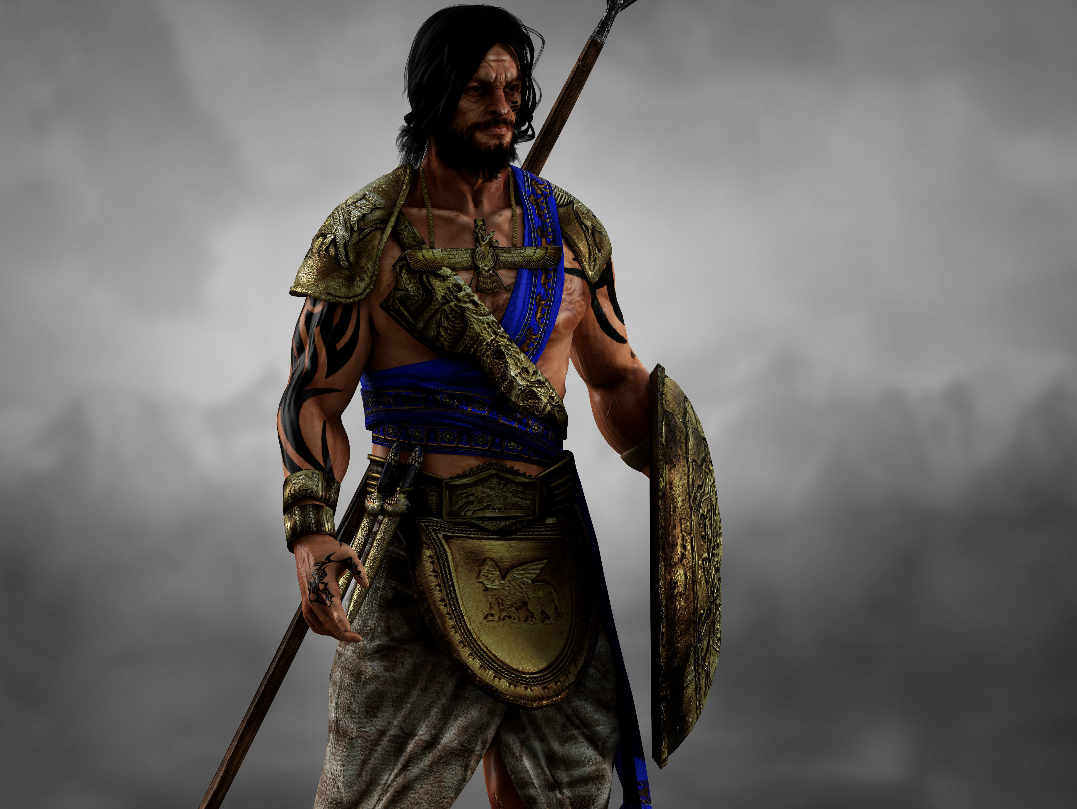 Antique Warrior Low-poly 3D model_9