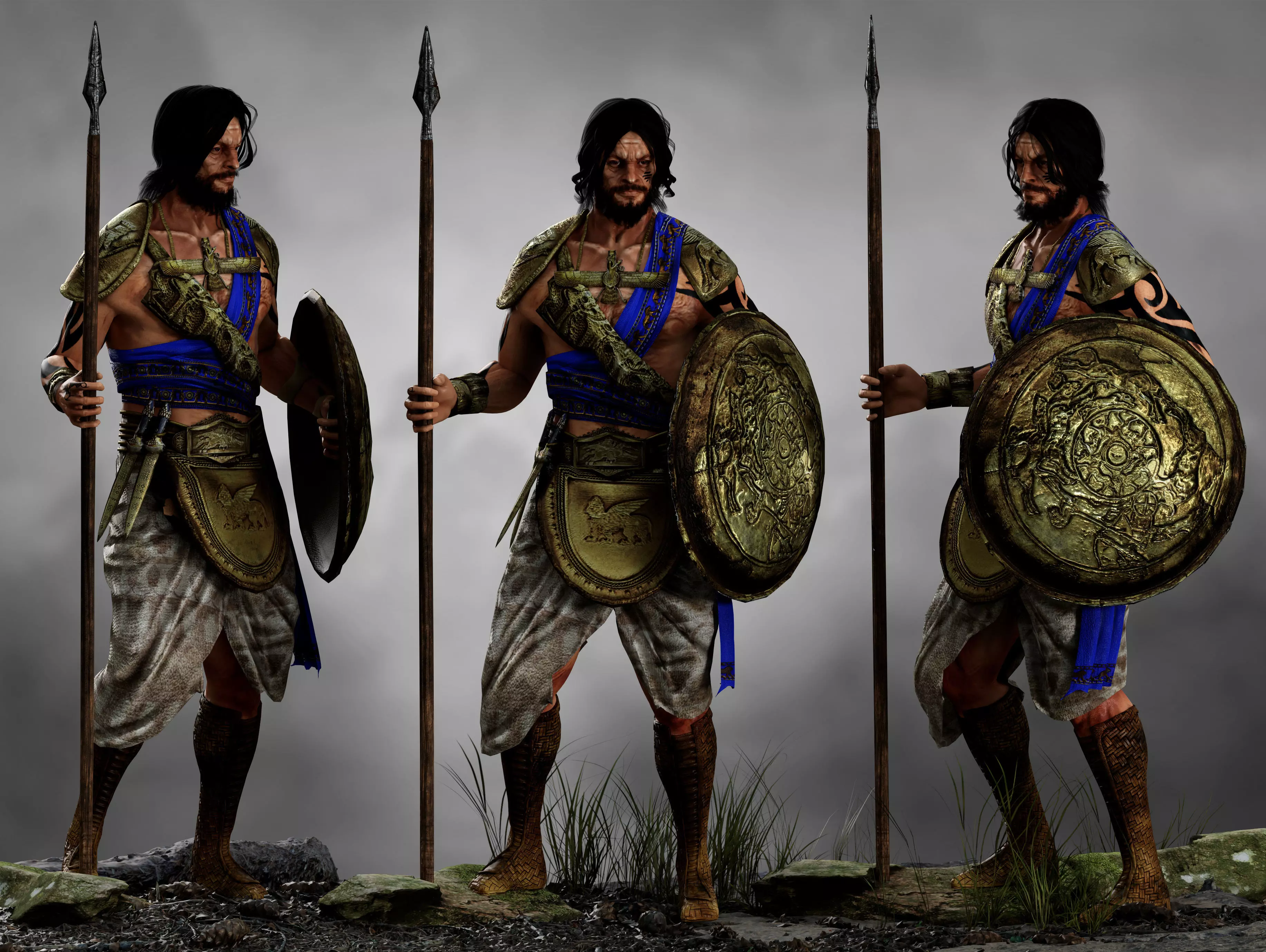 Antique Warrior Low-poly 3D model_0