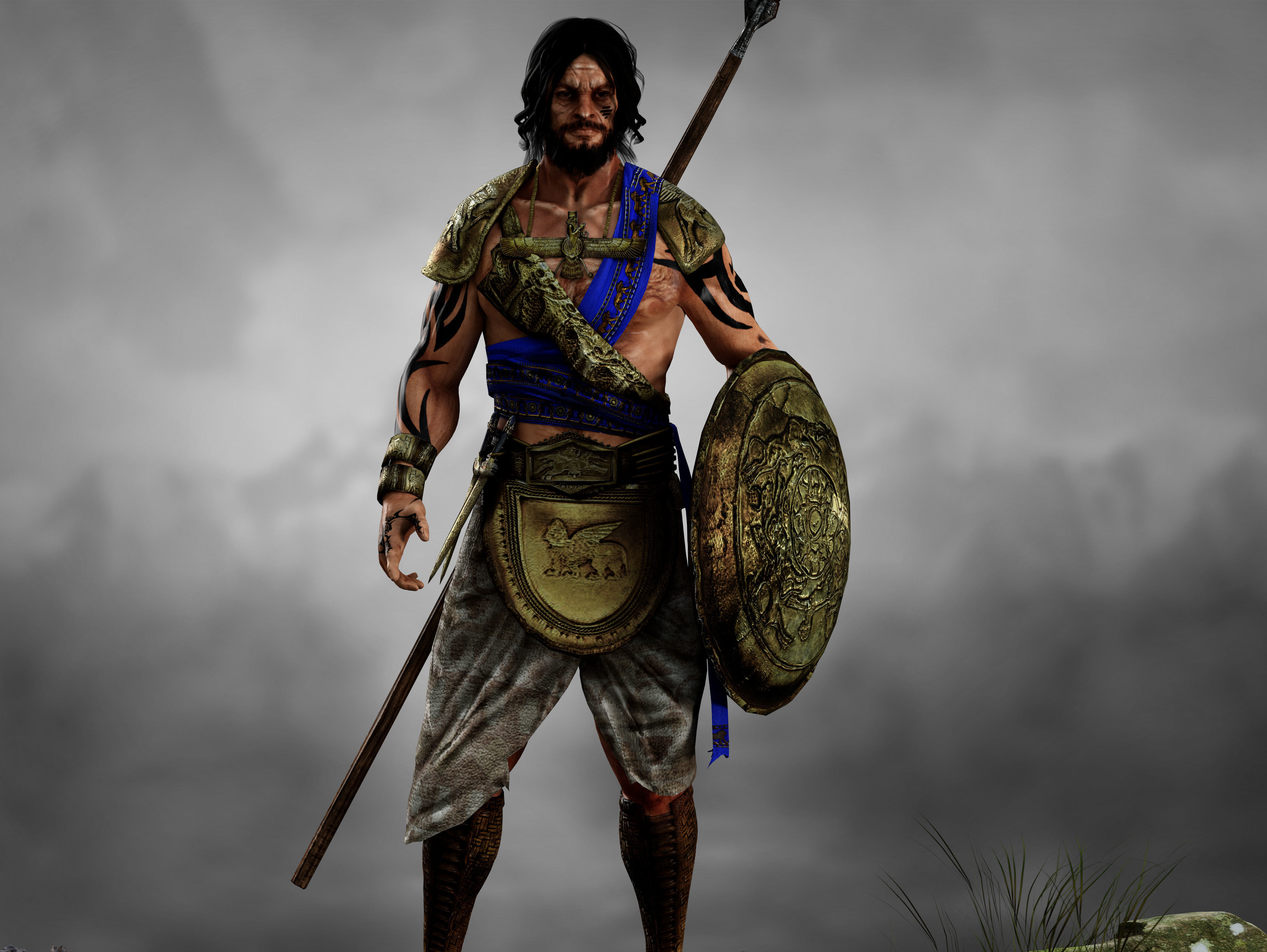 Antique Warrior Low-poly 3D model_1