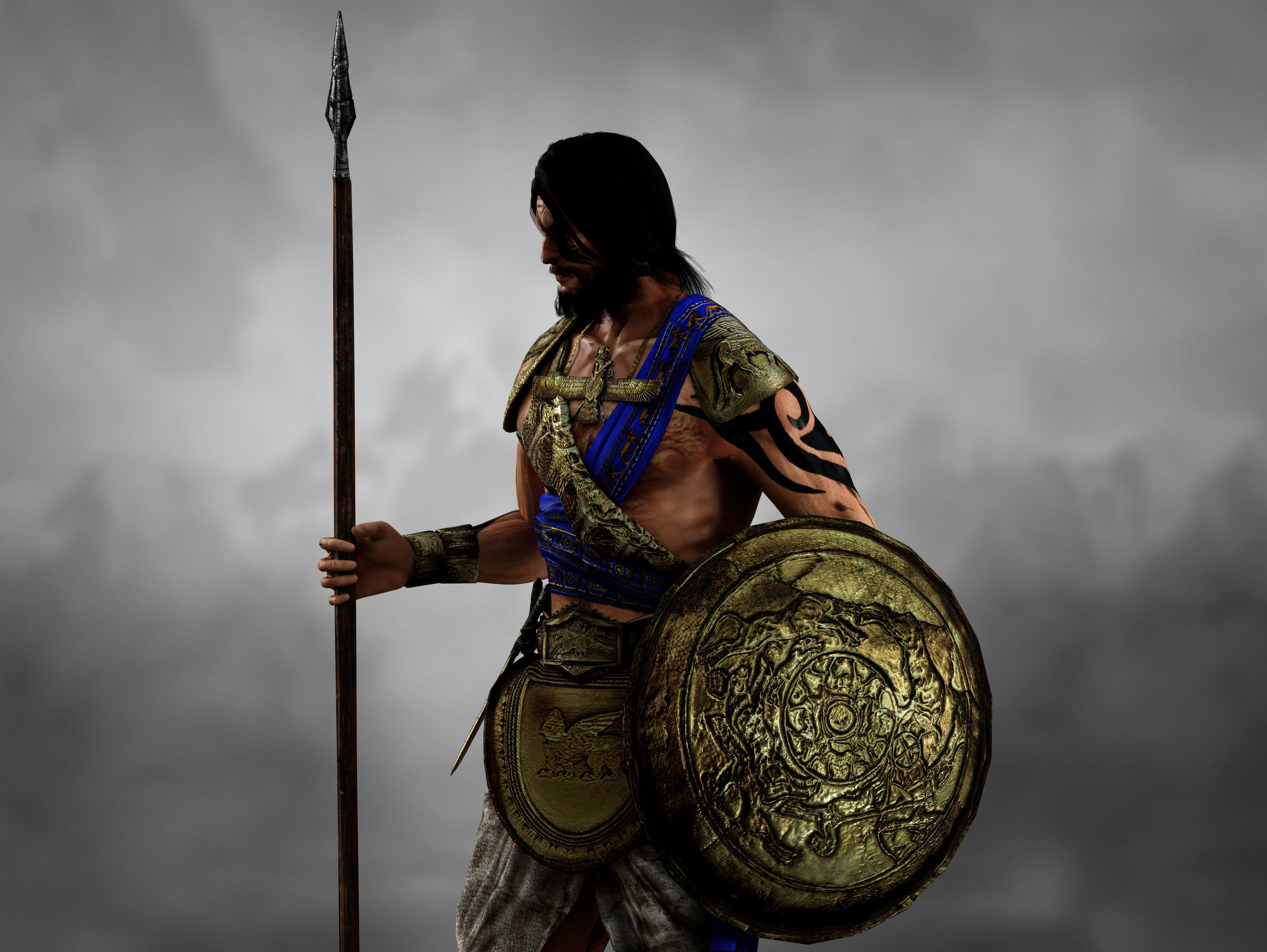 Antique Warrior Low-poly 3D model_3