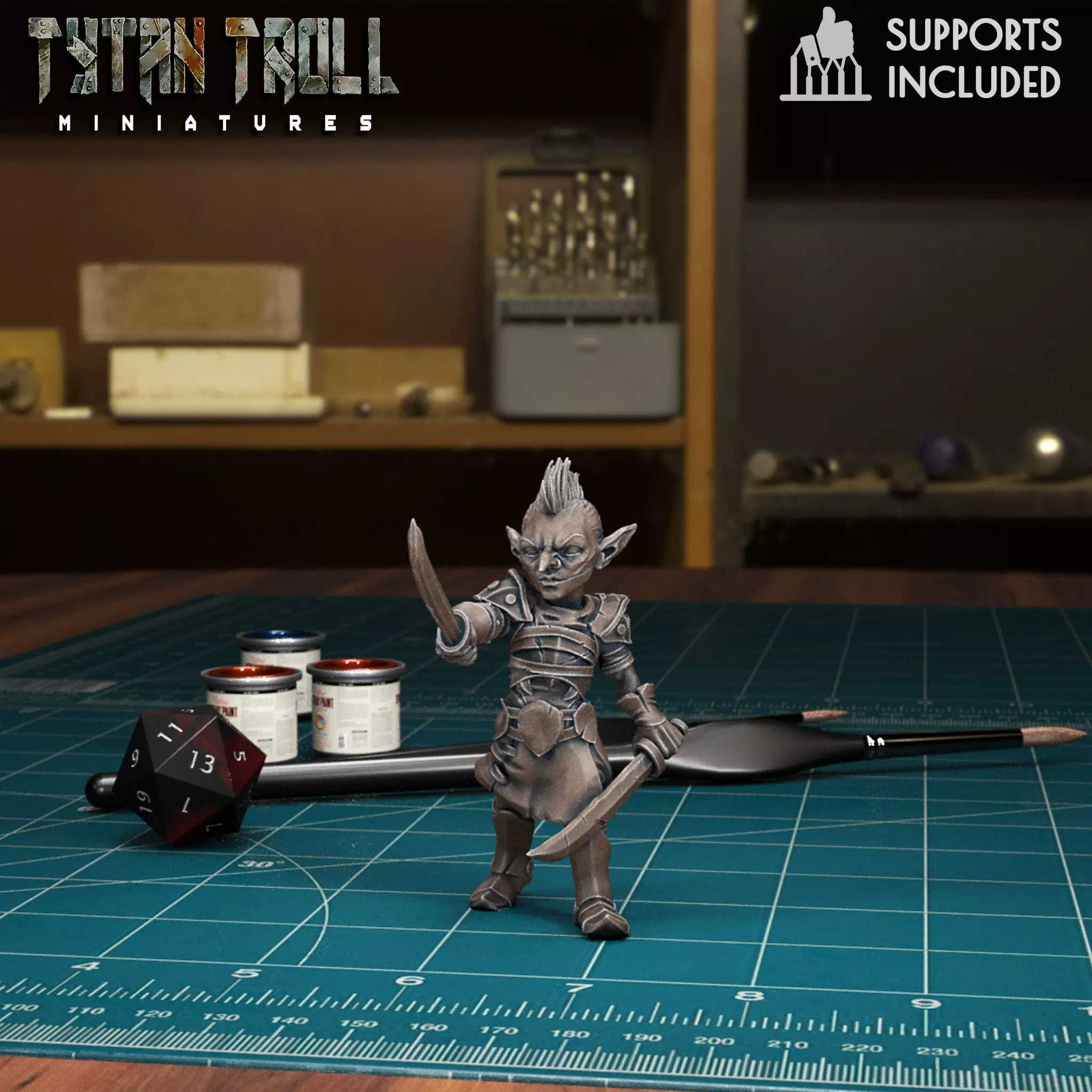 DND Heroes - Female Goblin Fighter - Pre-Supported 3D print model_0