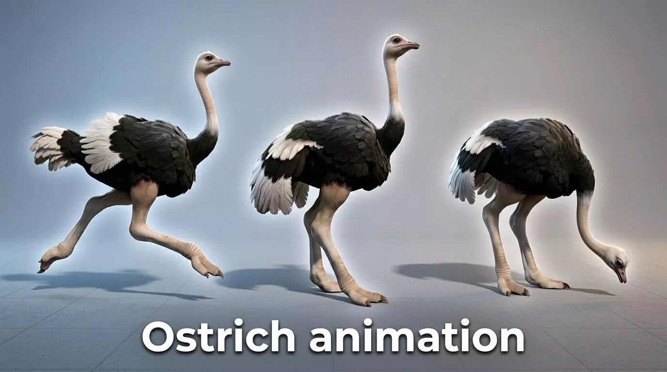 Ostrich animation Low-poly 3D model