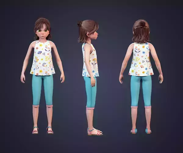 Little teenage girl cartoon character Rigged