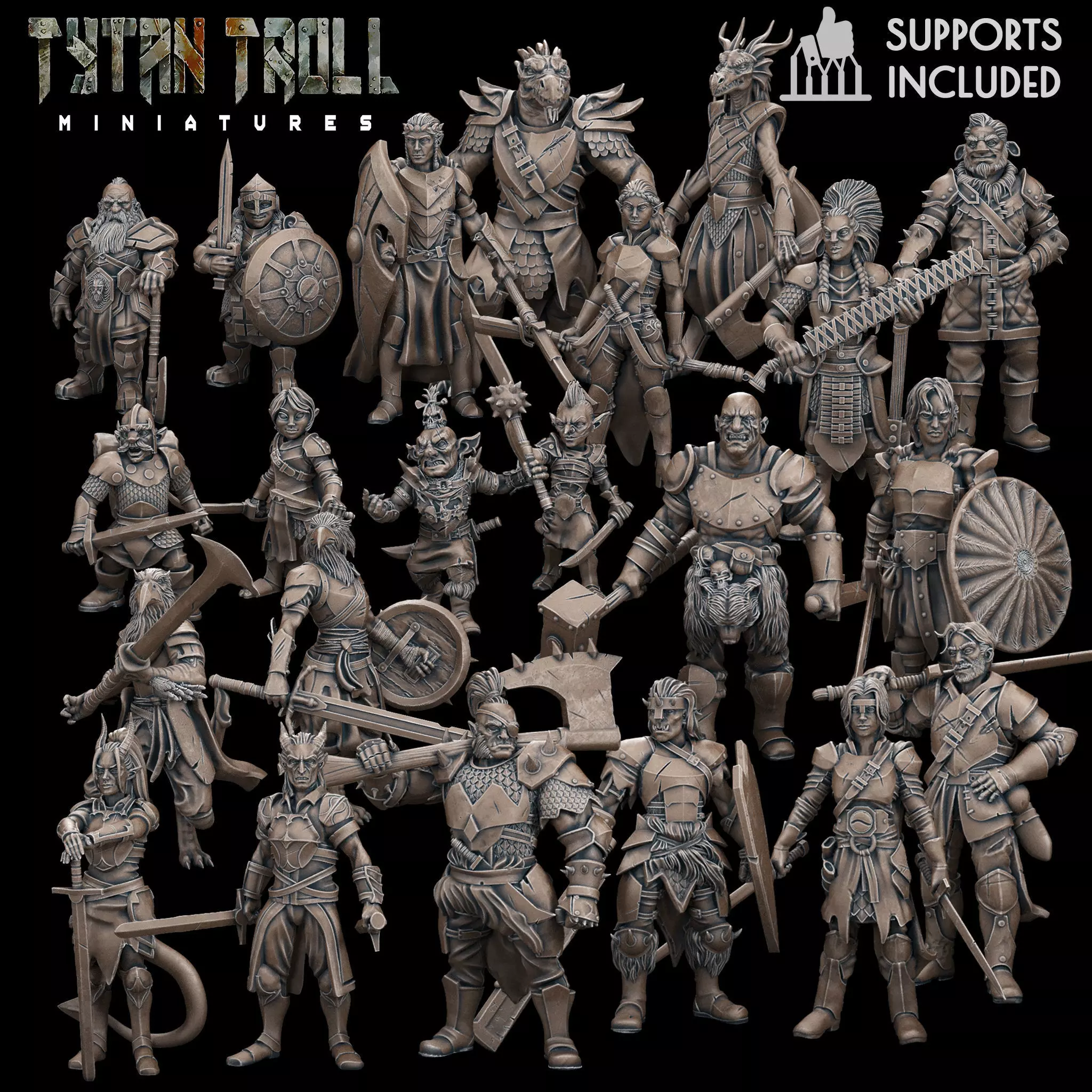 DND Heroes - Fighter Bundle - Pre-Supported 3D print model