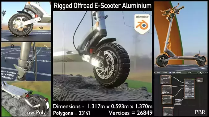 Aluminium Off-Road E-Scooter Low-Poly and Rigged Low-poly 3D model