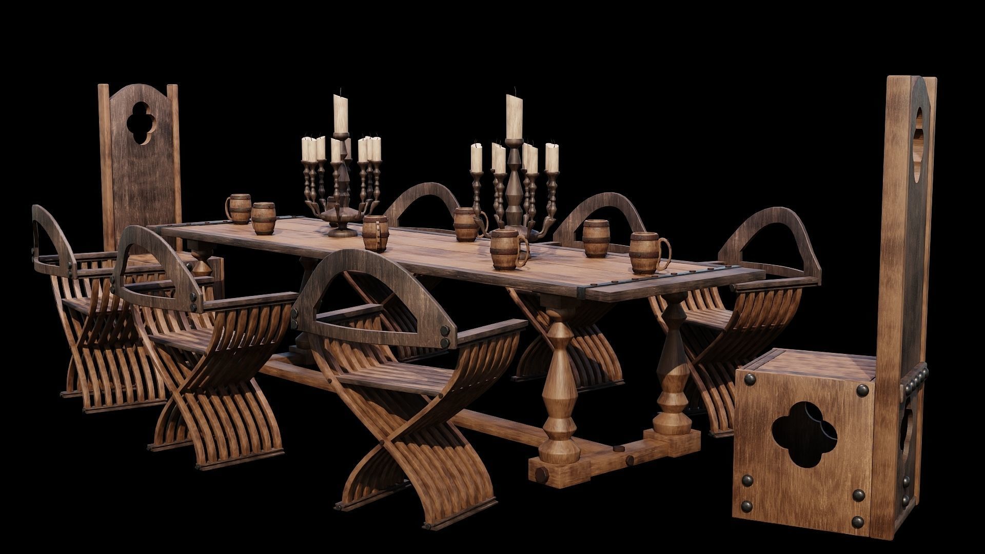 PBR WOOD FURNITURES - Asset - 02  - 4K Textures Game Ready Low-poly 3D model_3