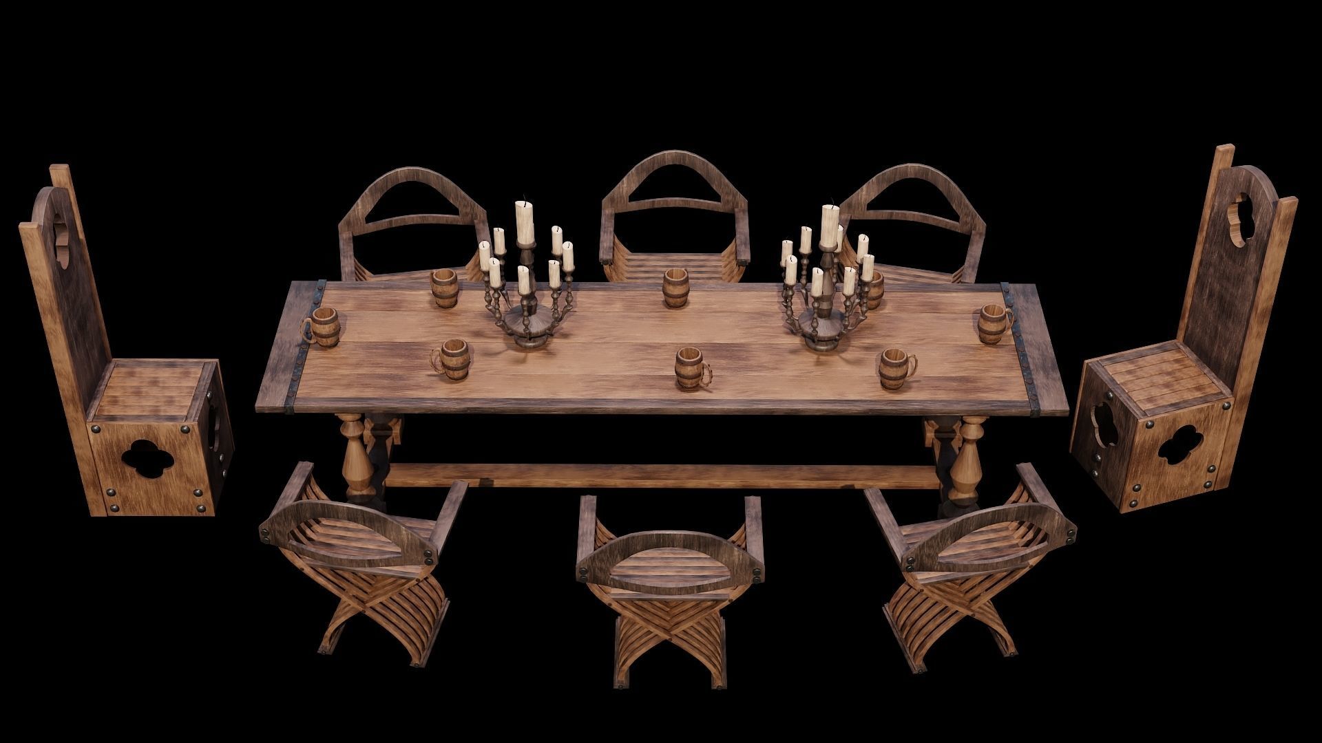 PBR WOOD FURNITURES - Asset - 02  - 4K Textures Game Ready Low-poly 3D model_1