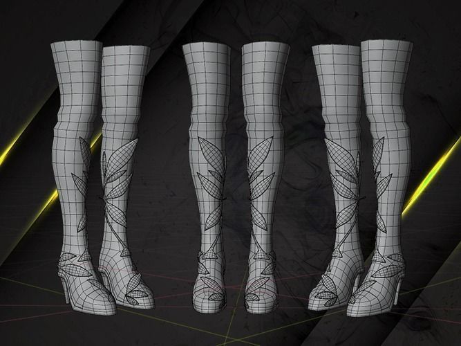Leaf Warrior leg armor female lowpoly game asset Low-poly 3D model_6
