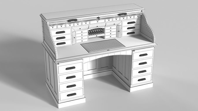 Roll Top Writing Desk 3D model 3