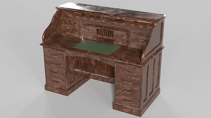Roll Top Writing Desk 3D model 6