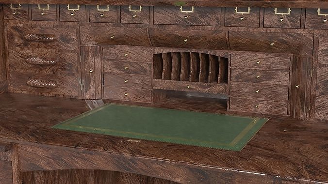 Roll Top Writing Desk 3D model 7