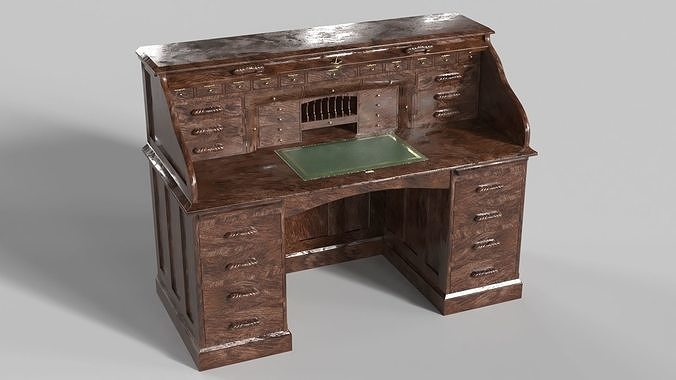 Roll Top Writing Desk 3D model 2