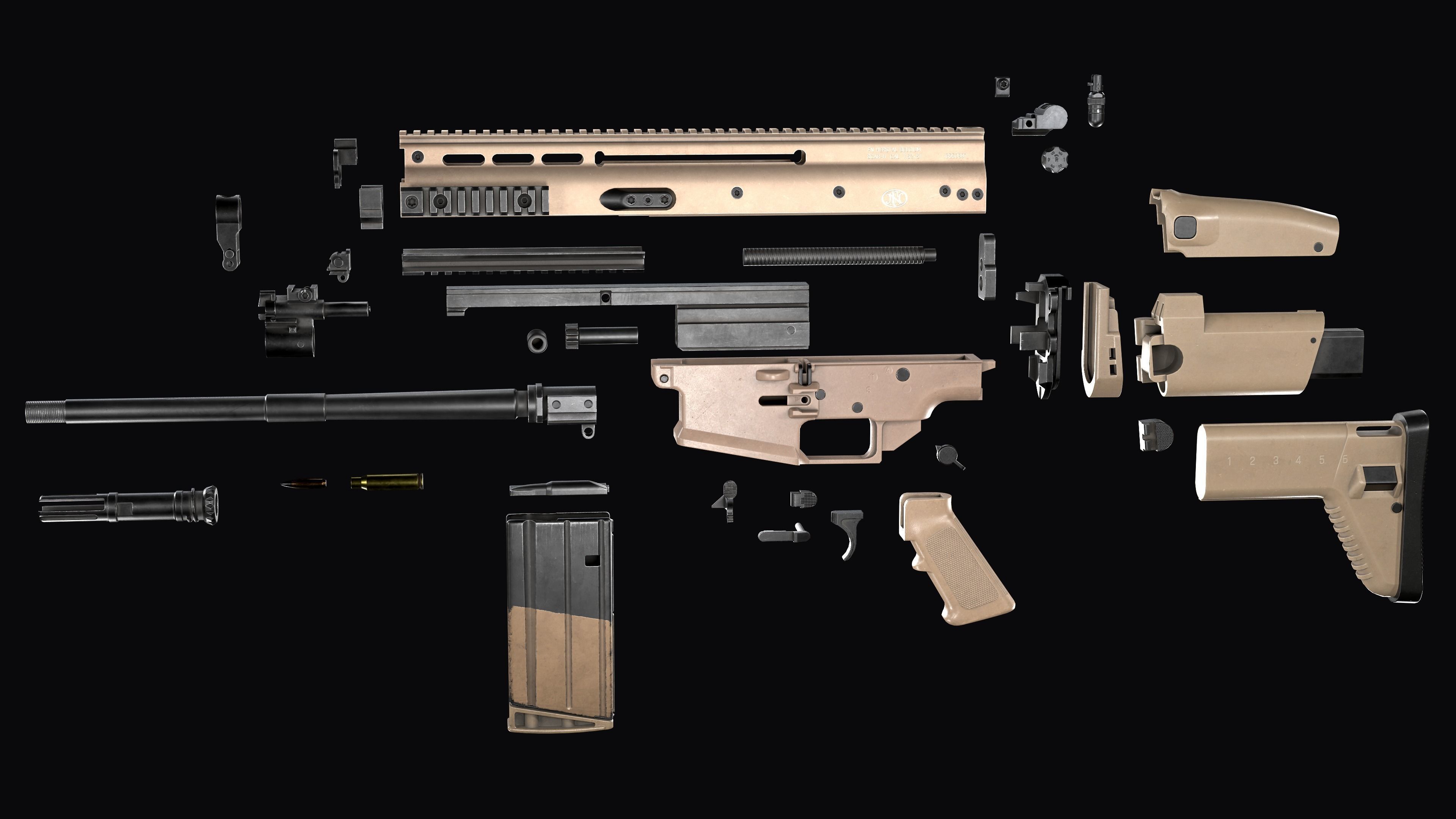 modular assault rifle FN SCAR-H mk 17 Low-poly 3D model_27