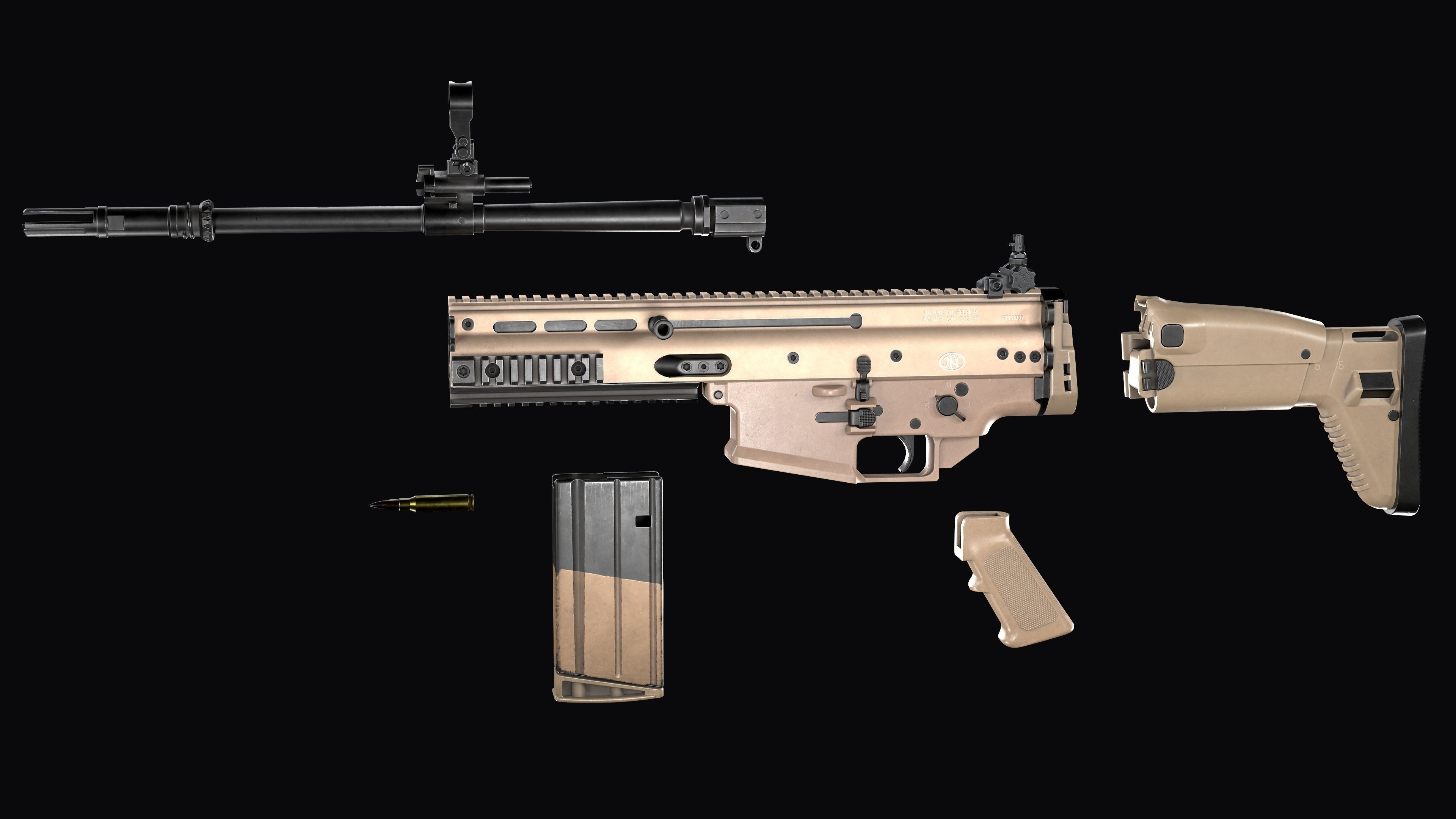 modular assault rifle FN SCAR-H mk 17 Low-poly 3D model_26