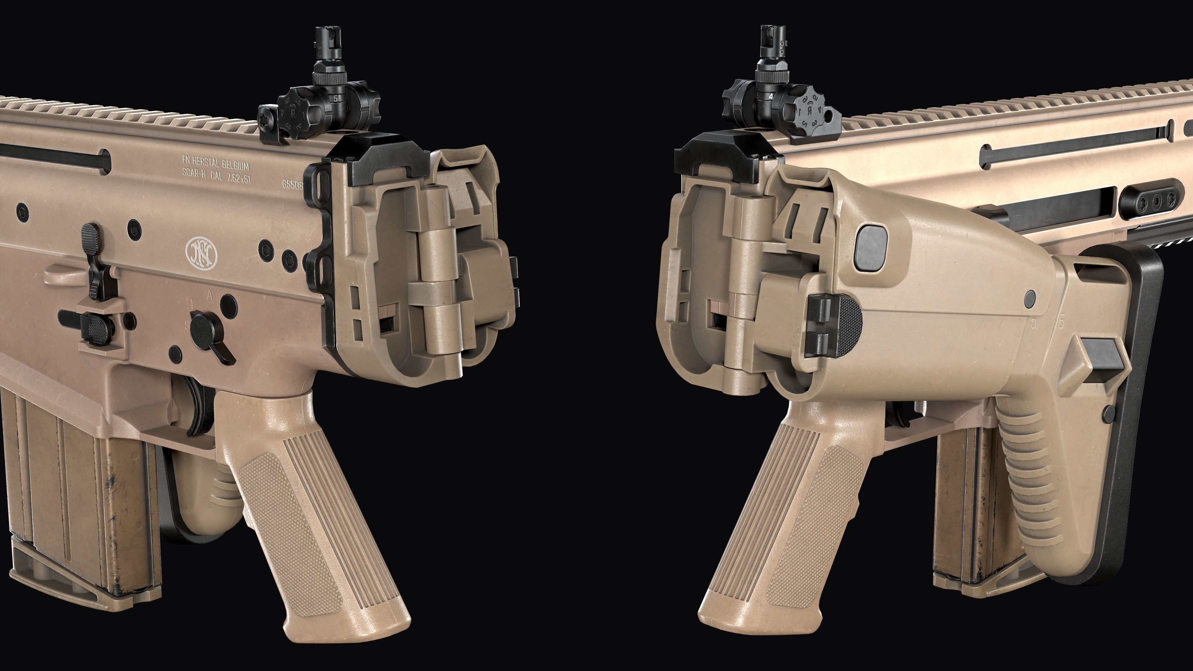 modular assault rifle FN SCAR-H mk 17 Low-poly 3D model_19