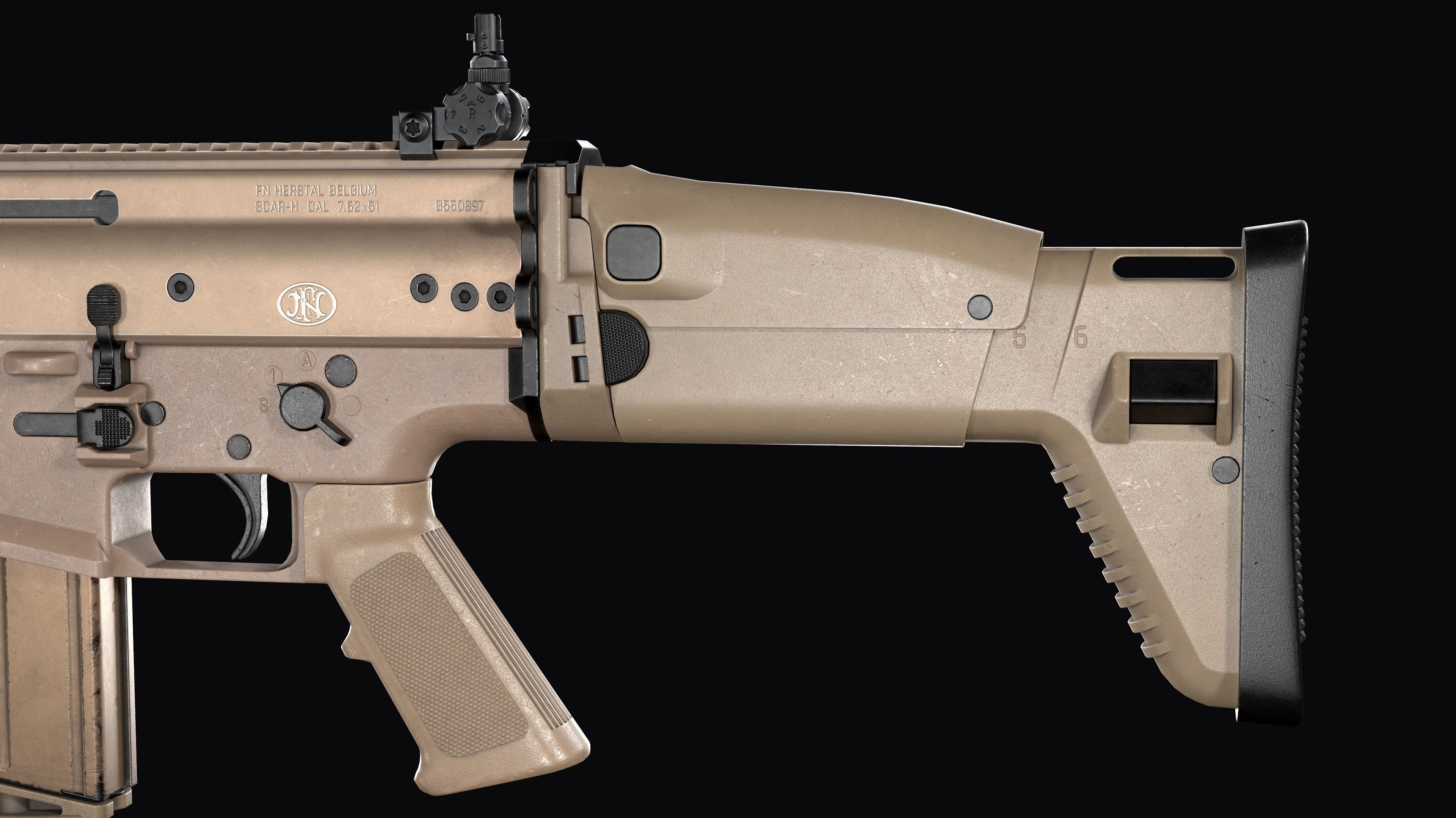 modular assault rifle FN SCAR-H mk 17 Low-poly 3D model_12
