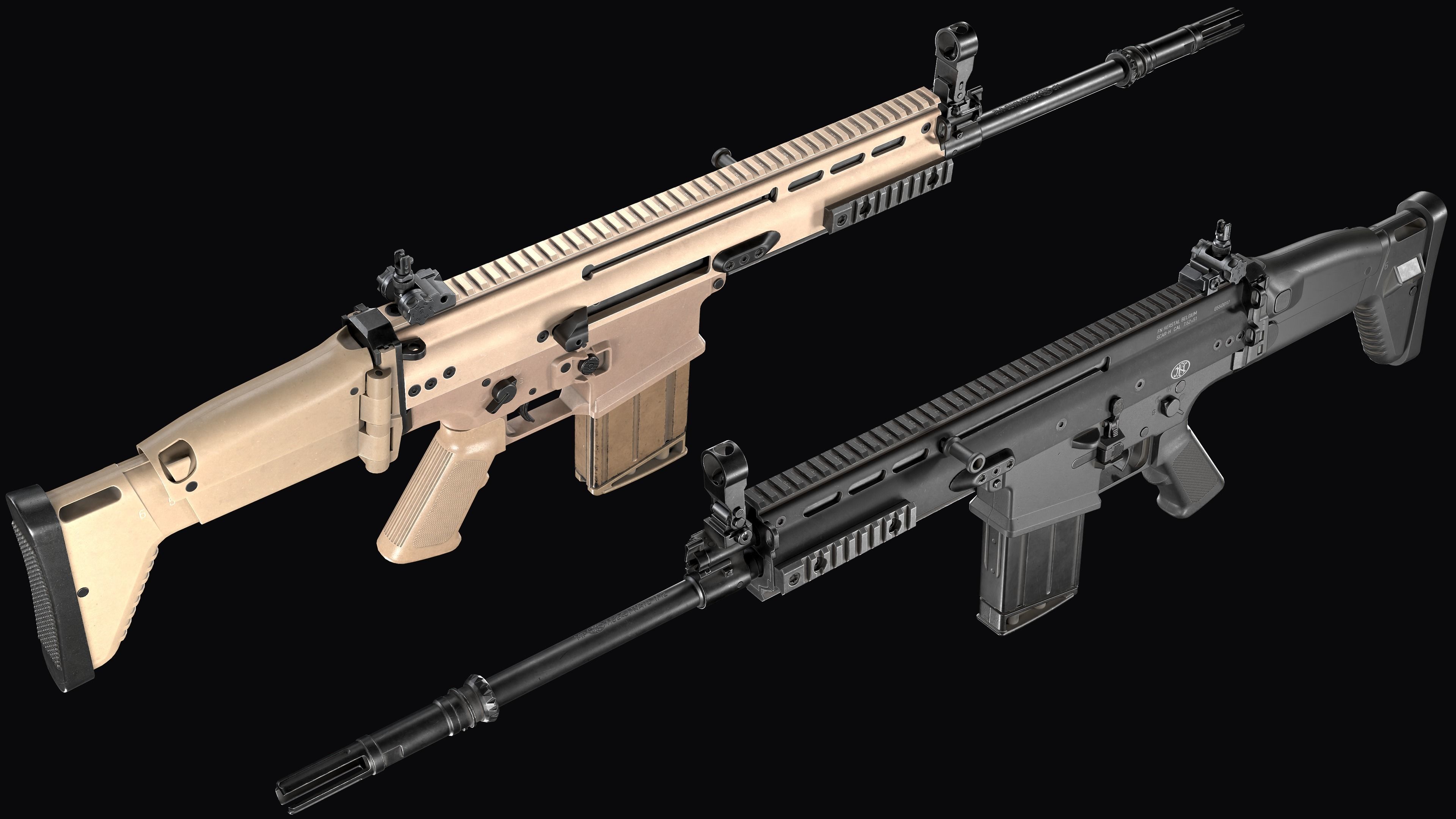 modular assault rifle FN SCAR-H mk 17 Low-poly 3D model_5