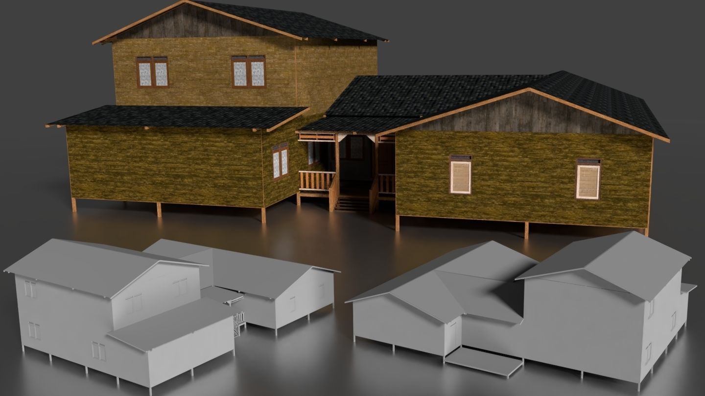 Rumah Kayu Panggung Tingkat 001-010 FBX 3D model_6
