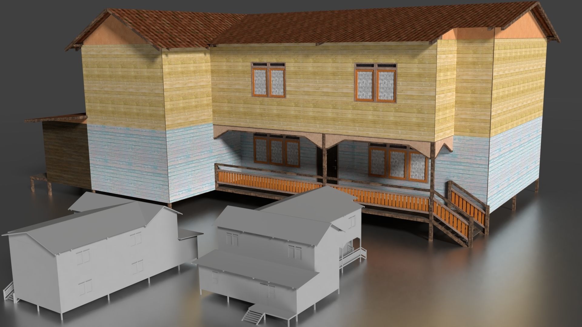 Rumah Kayu Panggung Tingkat 001-010 FBX 3D model_1