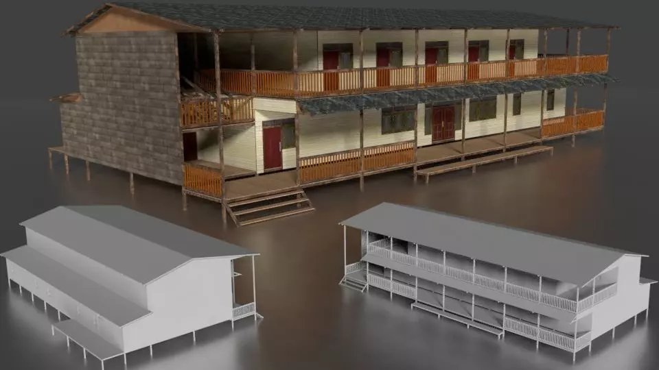 Rumah Kayu Panggung Tingkat 001-010 FBX 3D model_0