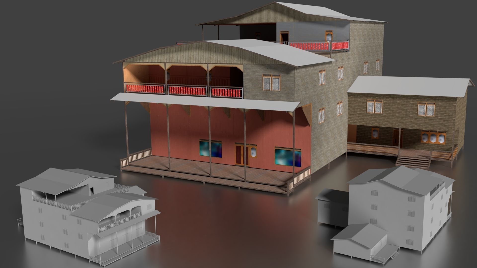 Rumah Kayu Panggung Tingkat 001-010 FBX 3D model_4