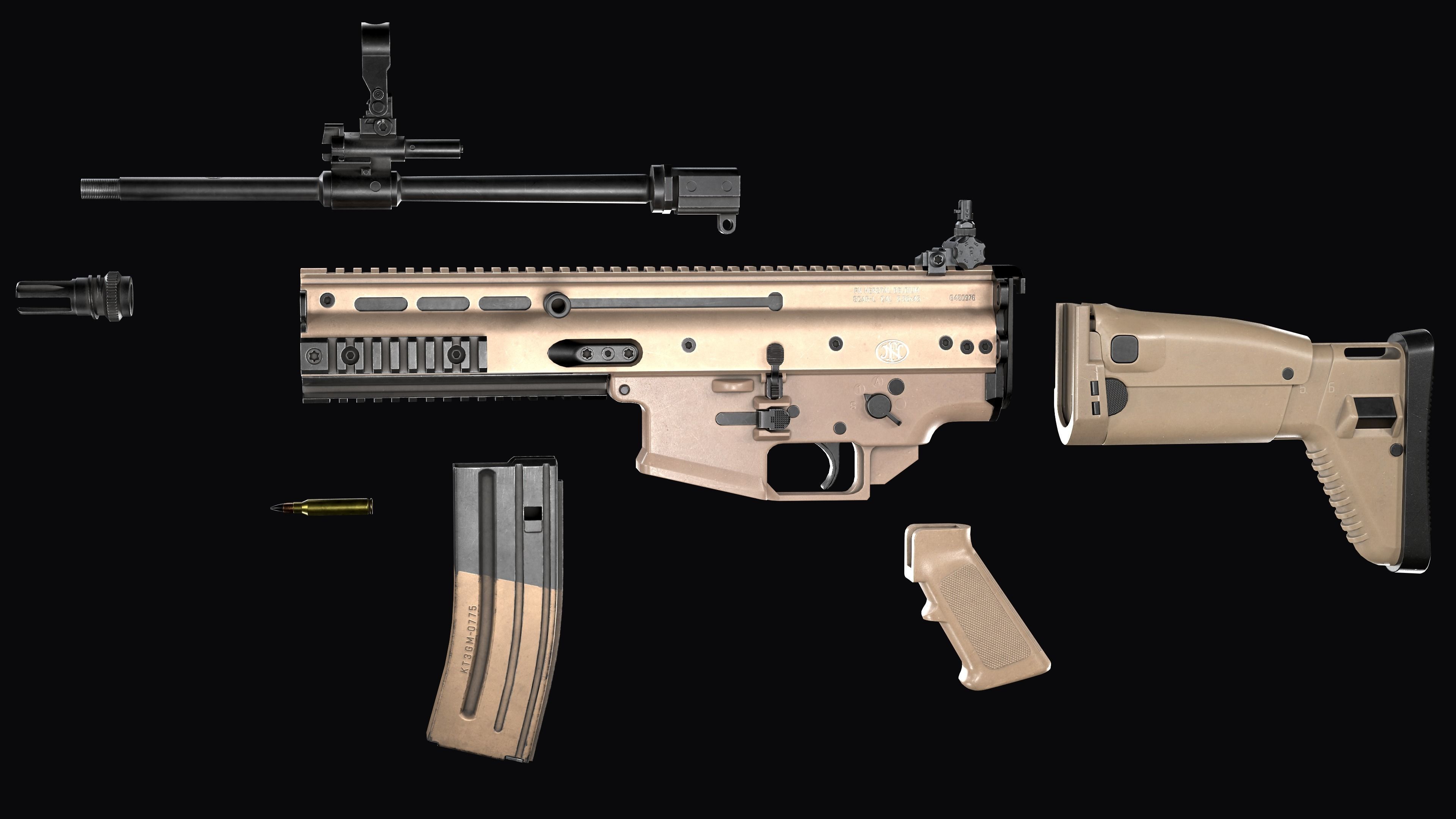 modular assault rifle FN SCAR-L mk 16 Low-poly 3D model_27