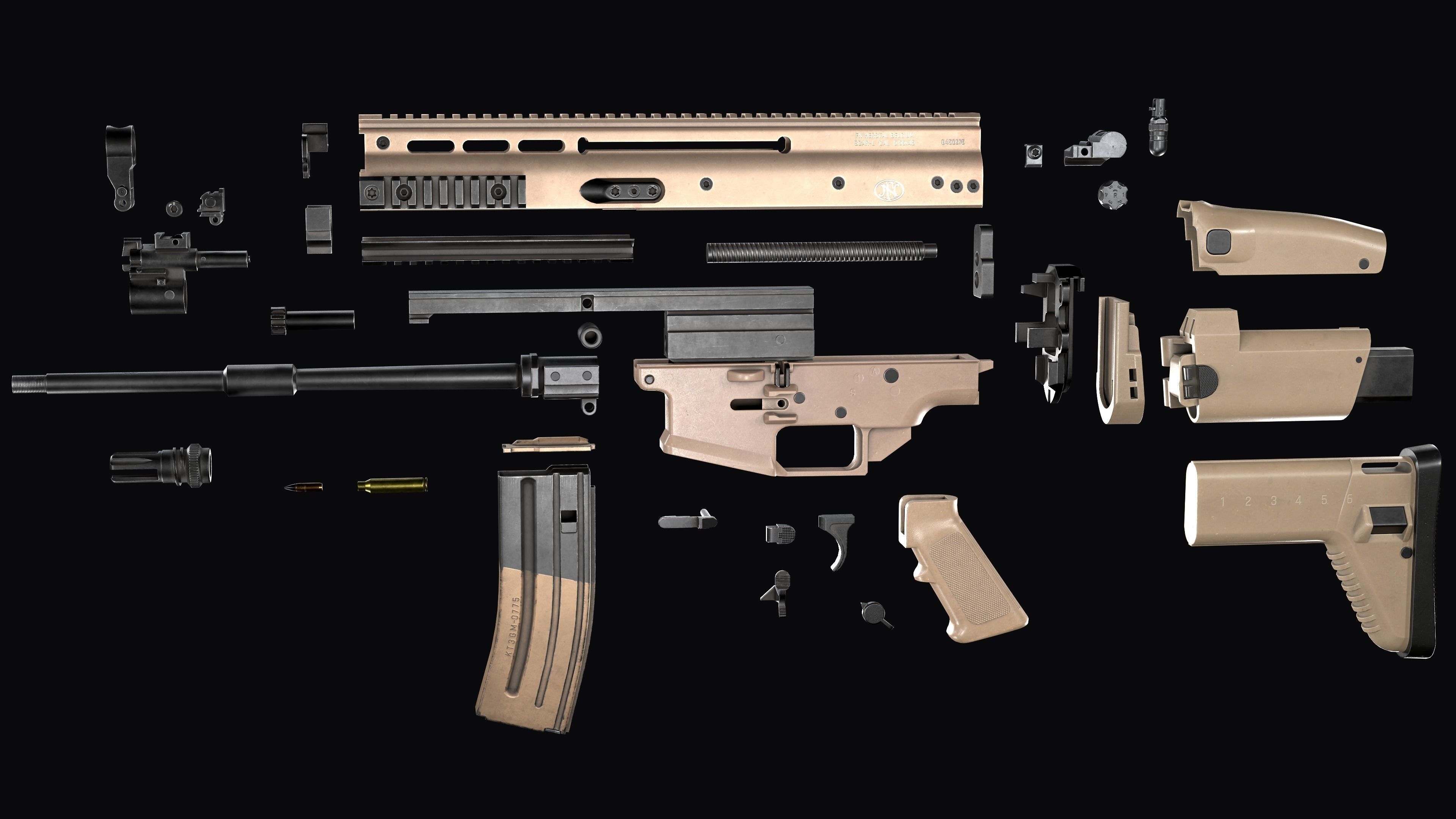 modular assault rifle FN SCAR-L mk 16 Low-poly 3D model_28