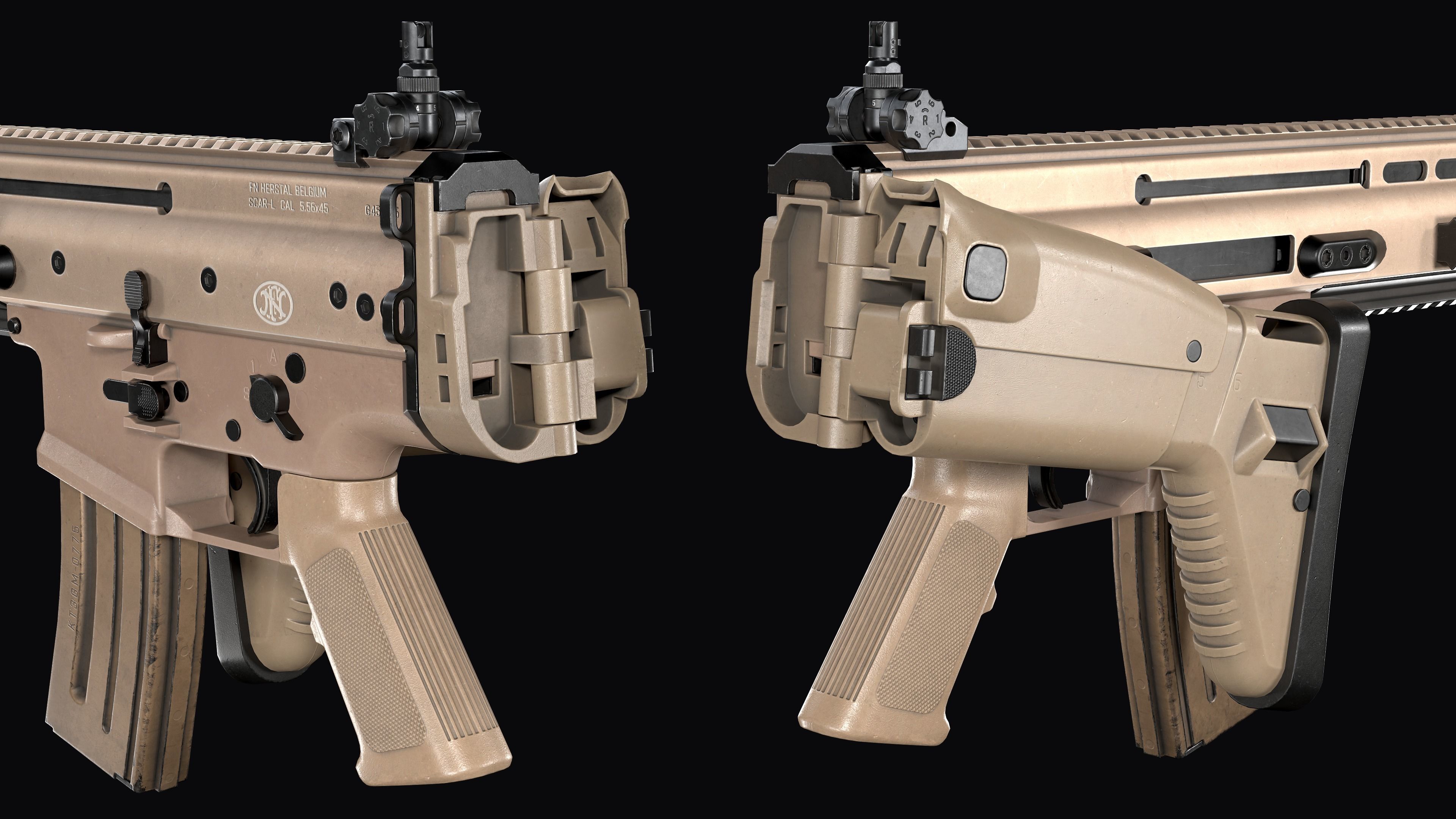 modular assault rifle FN SCAR-L mk 16 Low-poly 3D model_20